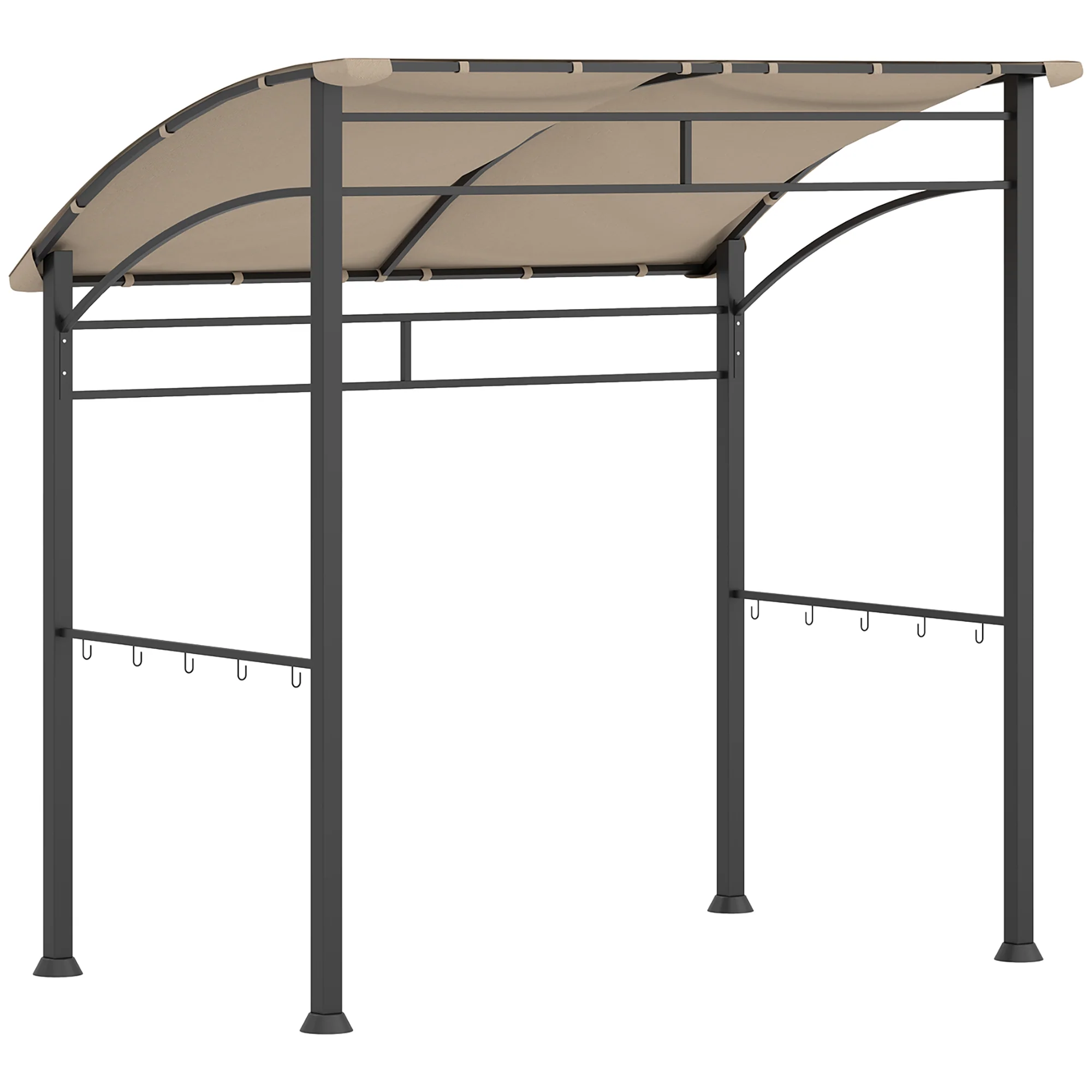 7.2' x 5' BBQ Grill Gazebo Tent with Metal Frame, Curved Canopy & 10 Hooks, Khaki - Image 2