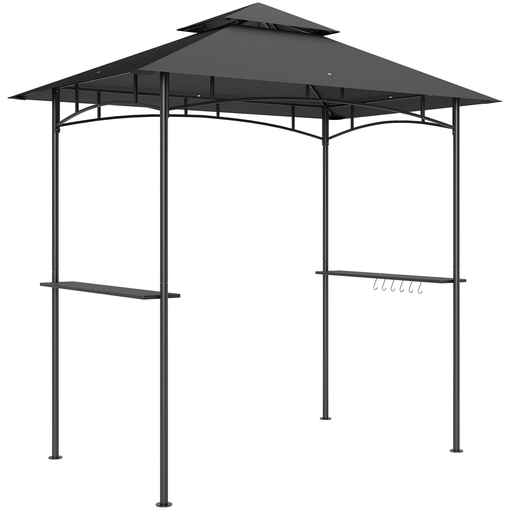 8' x 5' Grill Gazebo Canopy with LED Lights, 2 Side Shelves, Basket & Hooks for Picnic, Dark Grey - Image 12