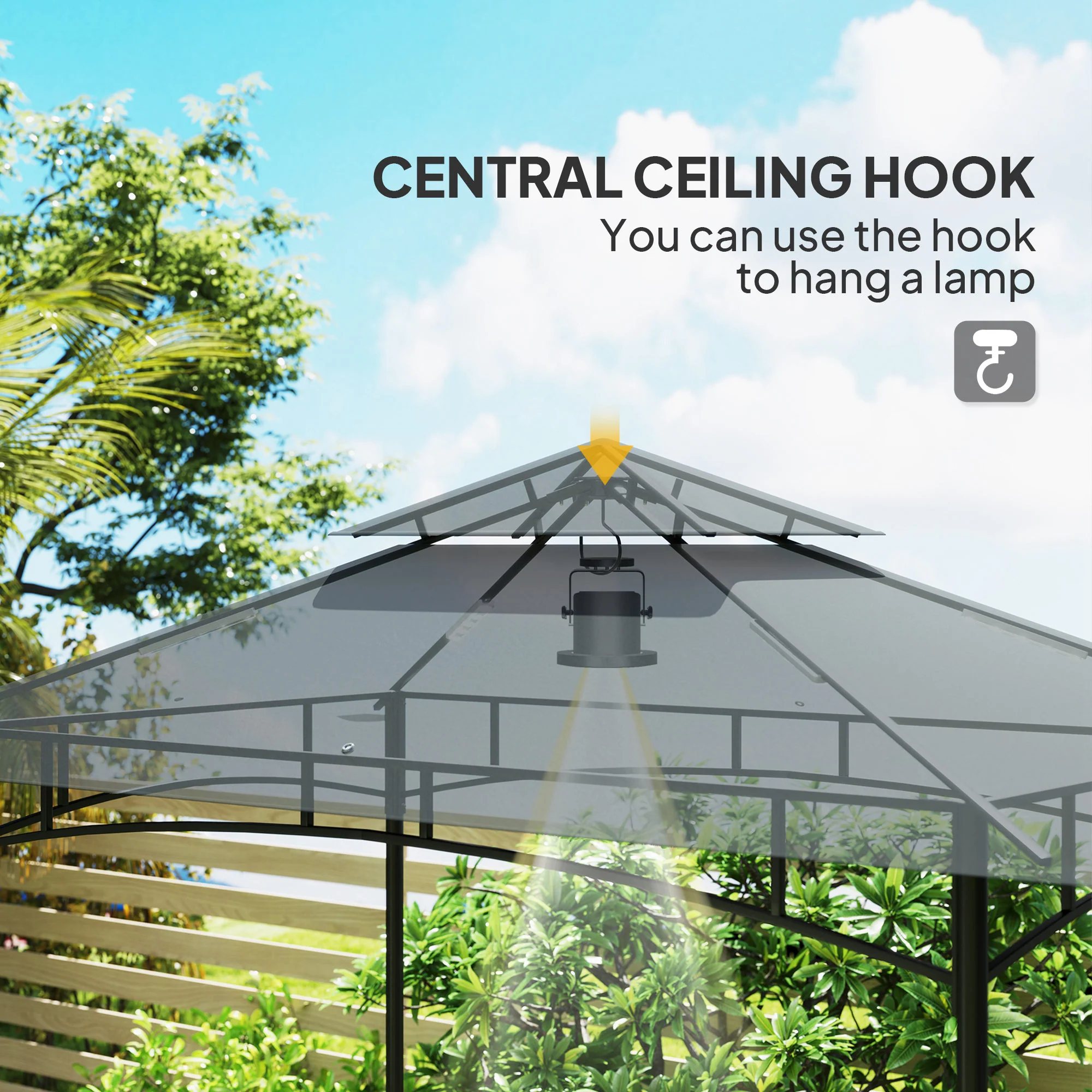 8' x 5' Grill Gazebo Canopy with LED Lights, 2 Side Shelves, Basket & Hooks for Picnic, Dark Grey - Image 8