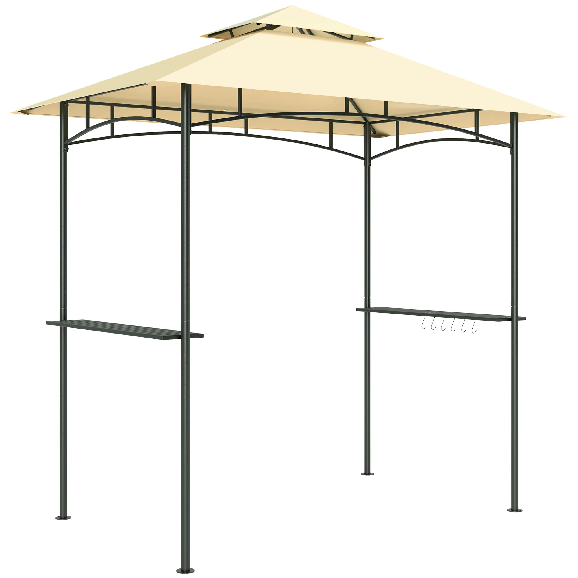 8' x 5' Grill Gazebo Canopy with LED Lights, 2 Side Shelves, Basket & Hooks for Picnic, Beige - Image 12