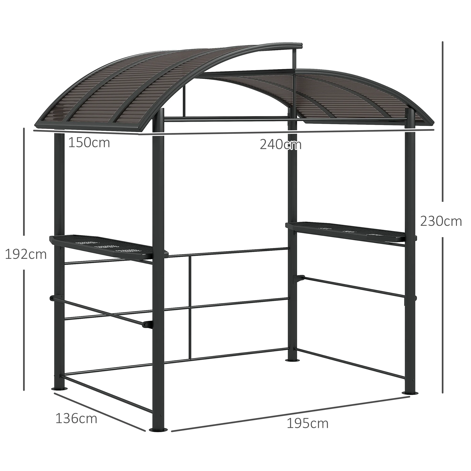 8' x 5' Grill Gazebo Canopy with Side Shelves, Hanging Poles & PC Board, Great Ventilation - Image 5