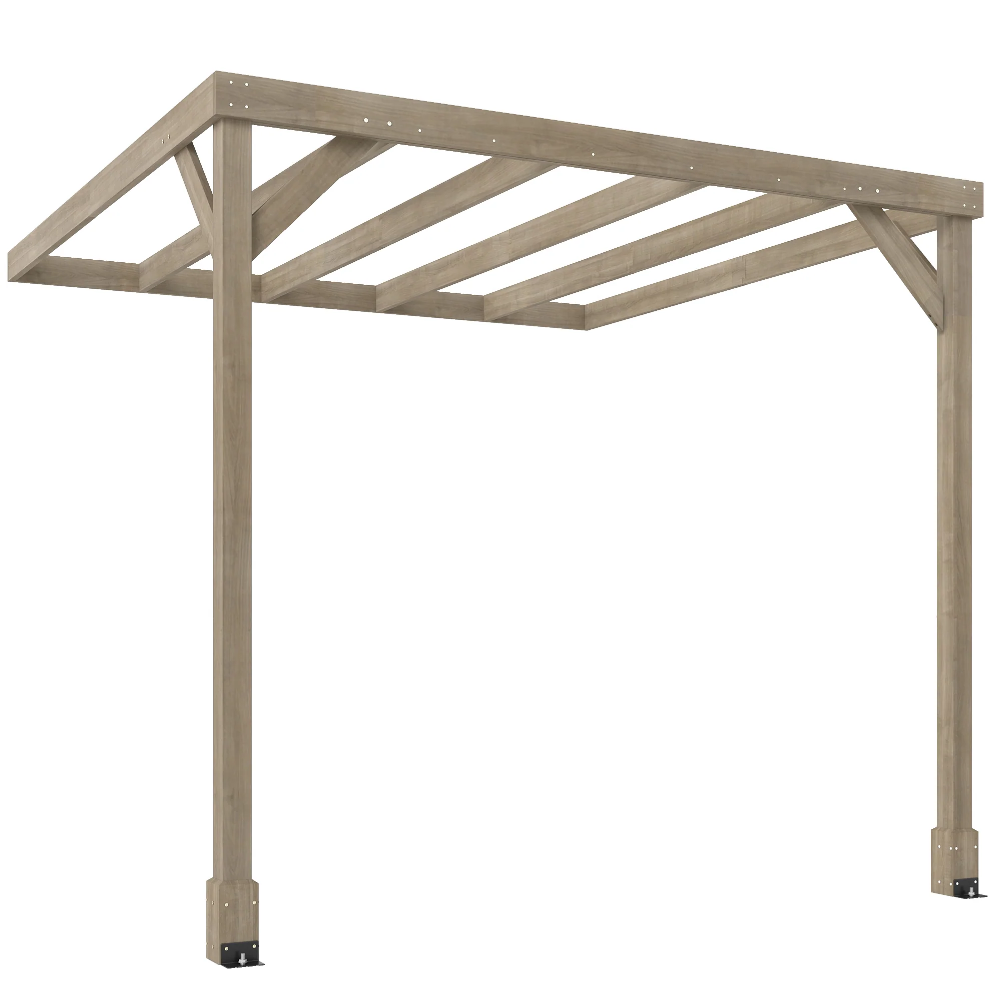 2.4 x 2.4m Lean-To Wooden Pergola Kit with Stable Structure and Grape Trellis for Climbing Vines, Flowers, Light Brown - Image 2