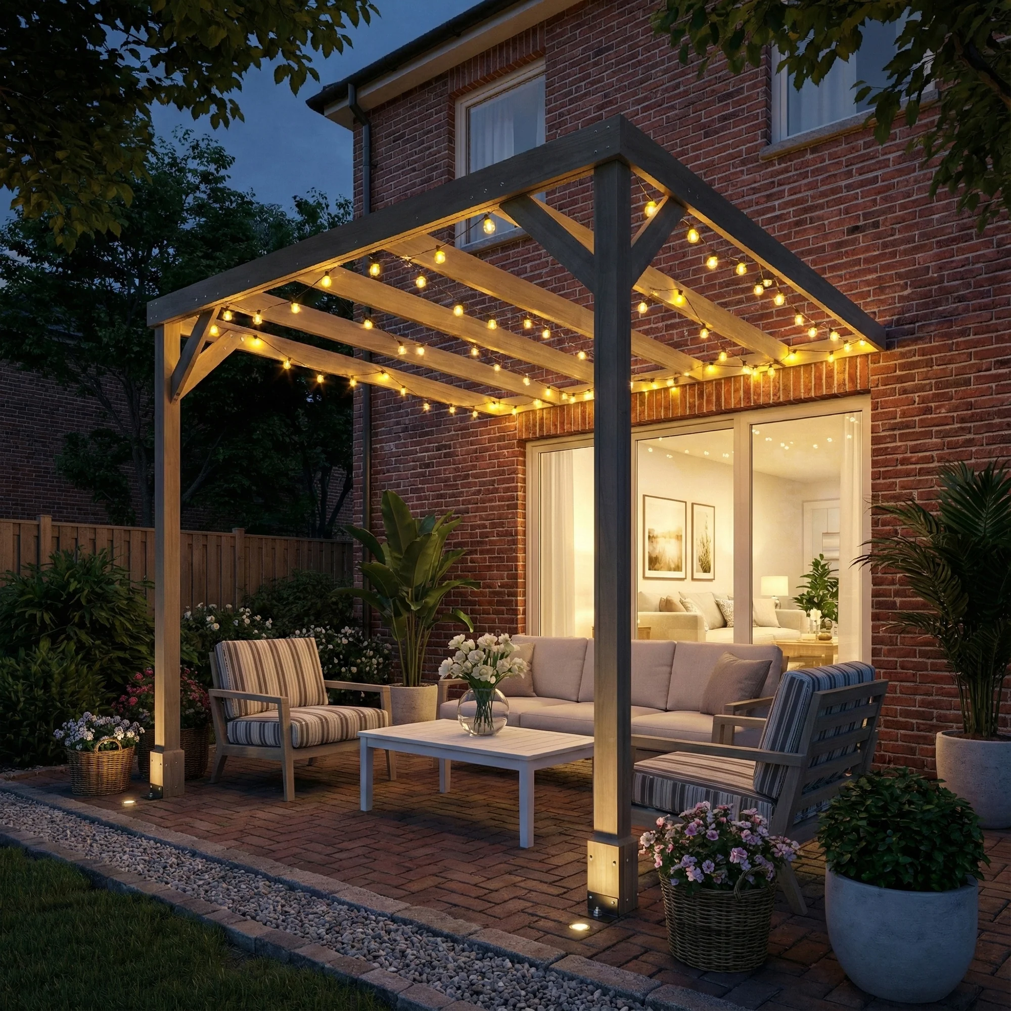 2.4 x 2.4m Lean-To Wooden Pergola Kit with Stable Structure and Grape Trellis for Climbing Vines, Flowers, Light Brown - Image 4