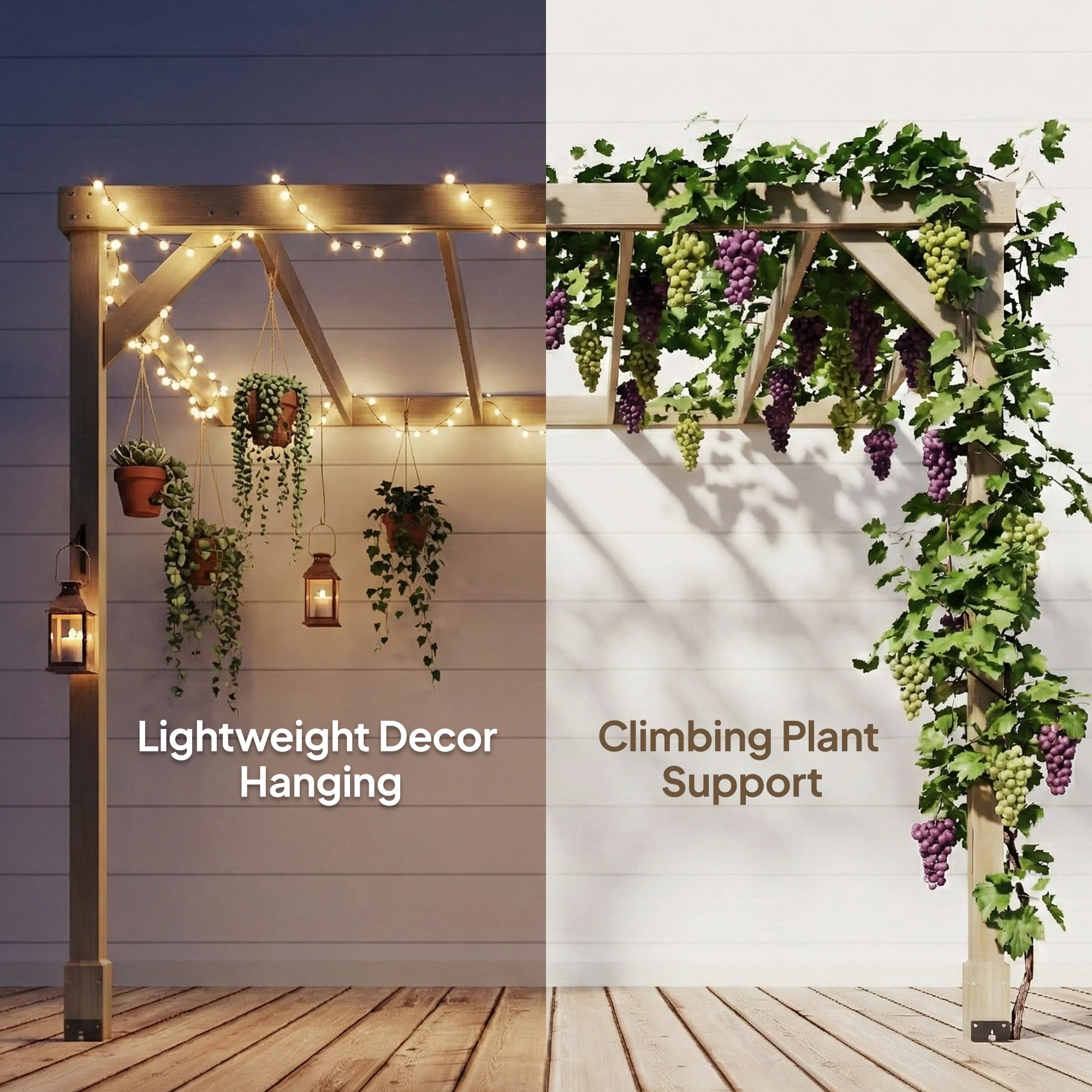 2.4 x 2.4m Lean-To Wooden Pergola Kit with Stable Structure and Grape Trellis for Climbing Vines, Flowers, Light Brown - Image 9