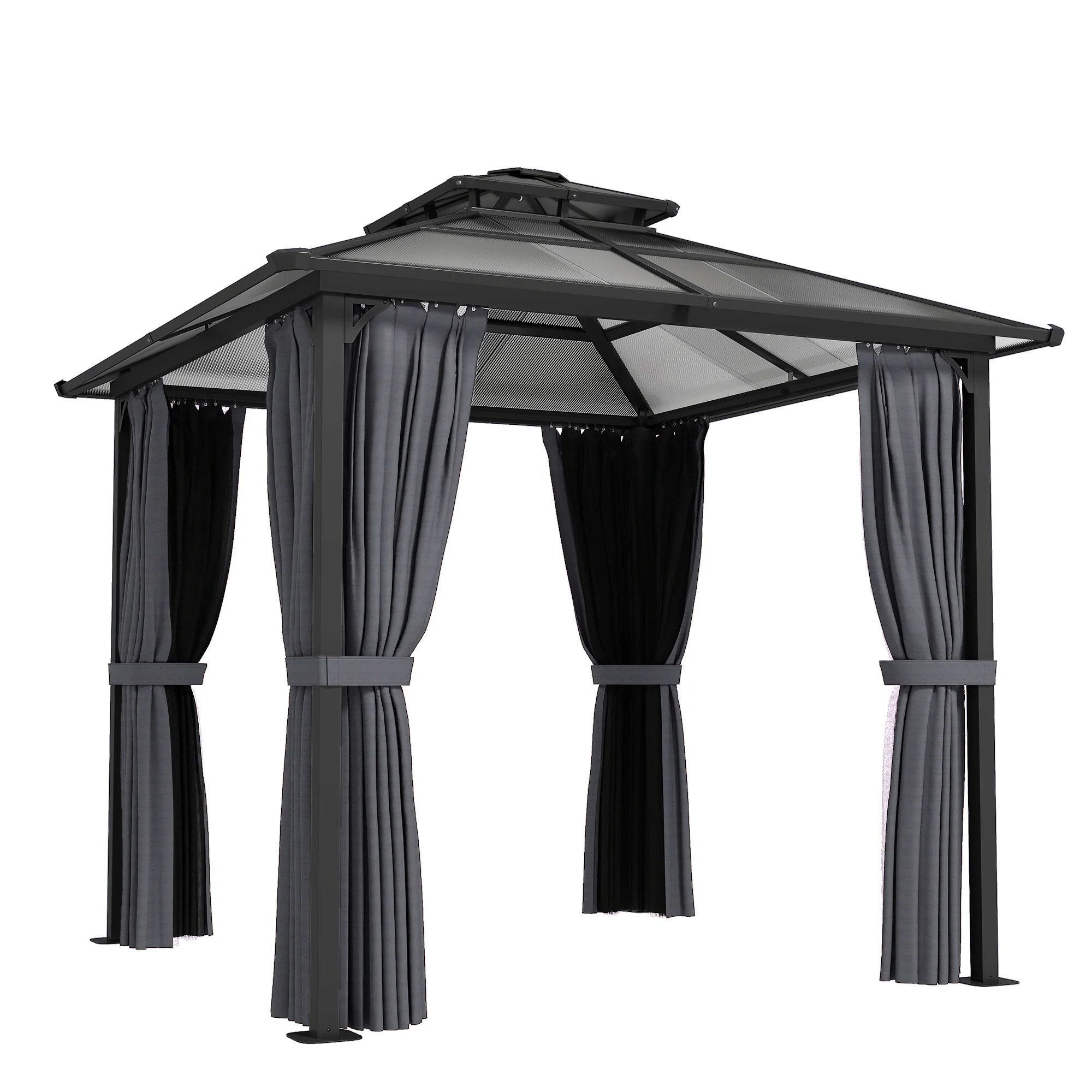 2.5 x 2.5 m Hardtop Gazebo with Double Roof, Netting & Curtains, Dark Grey - Image 12