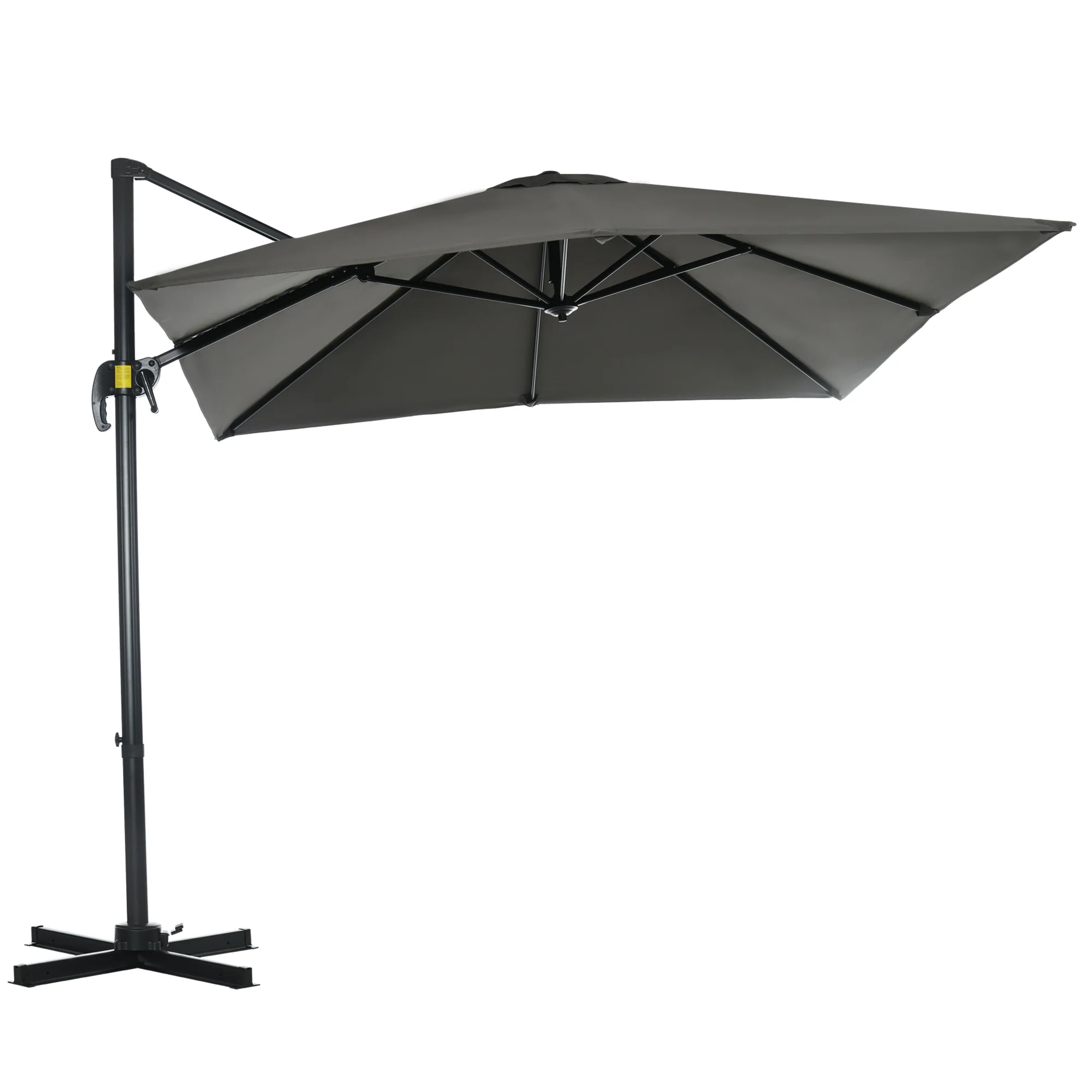 2.5 x 2.5m Aluminium Patio Offset Parasol with 360° Rotation, Crank & Cross Base, Grey - Image 2