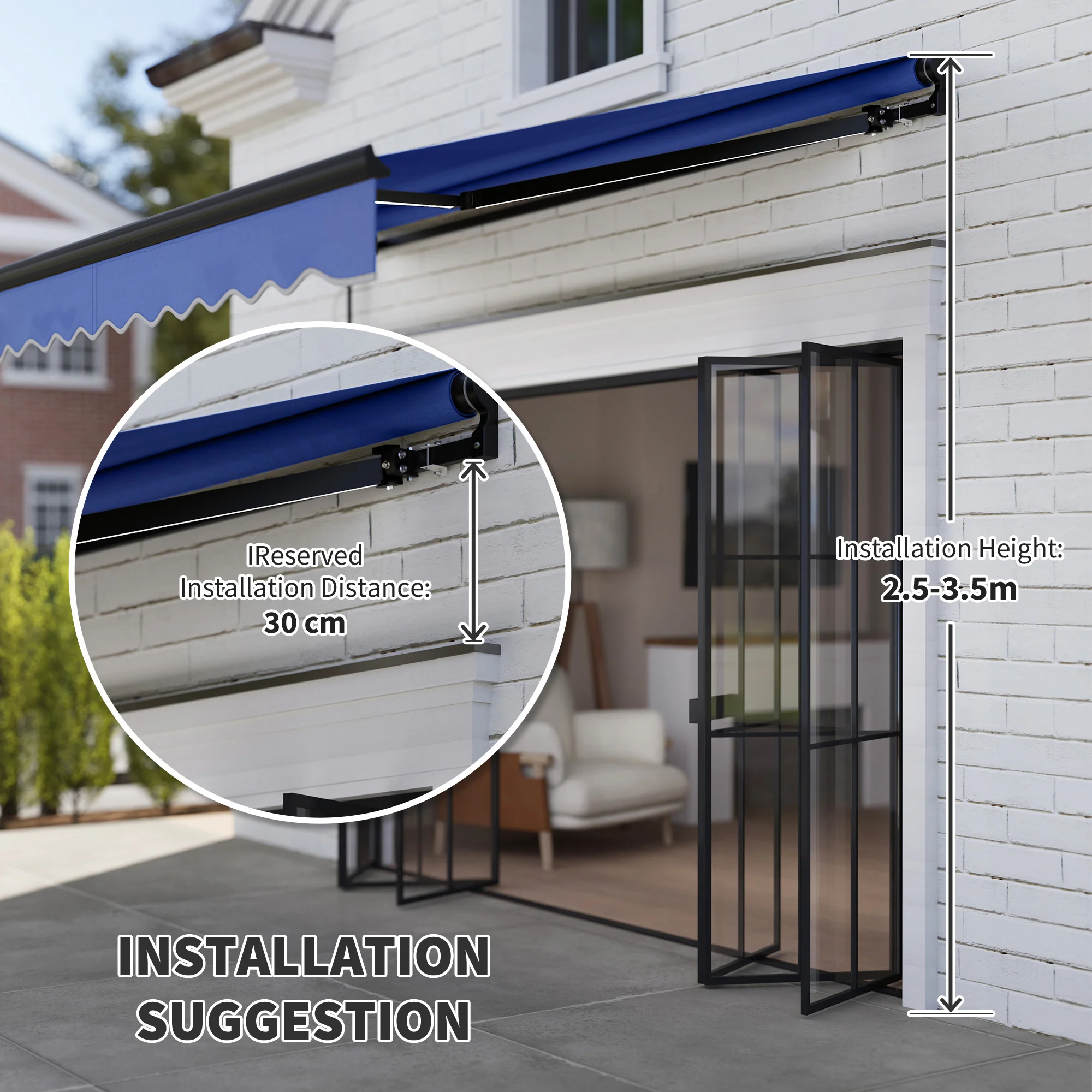 2.5 x 2m Electric Awning with LED Light & Remote Controller for Garden Patio Deck, Blue - Image 10
