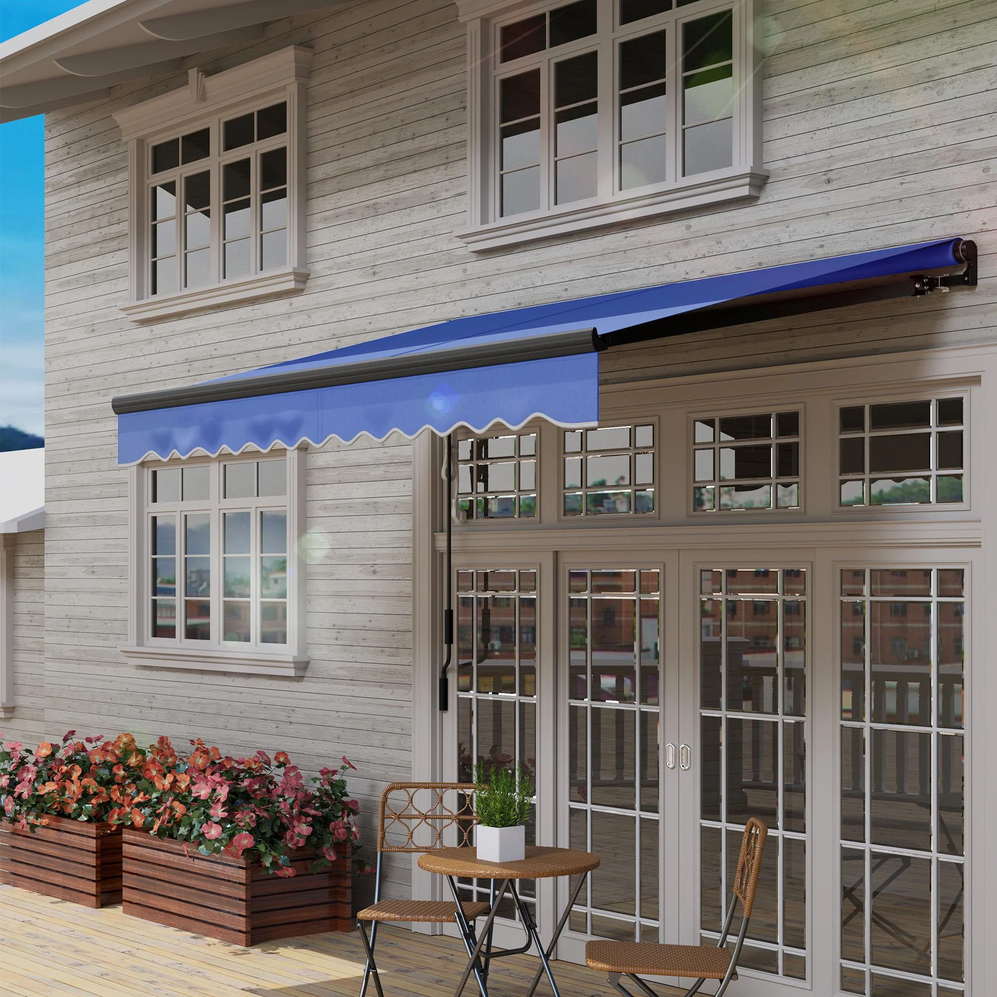 2.5 x 2m Electric Awning with LED Light & Remote Controller for Garden Patio Deck, Blue - Image 11