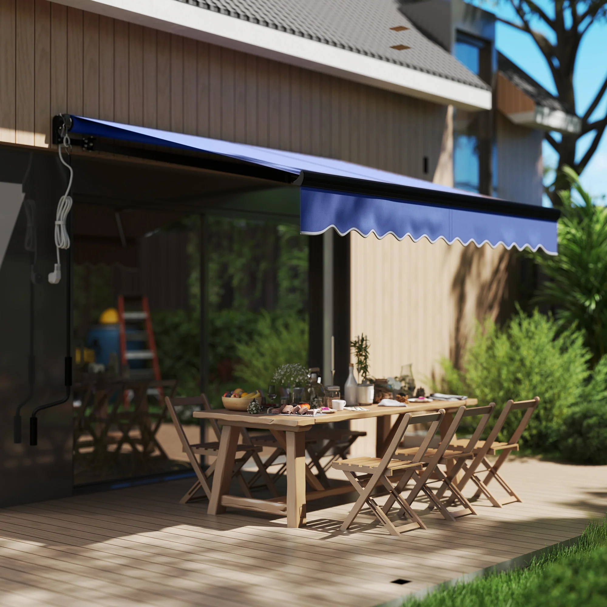 2.5 x 2m Electric Awning with LED Light & Remote Controller for Garden Patio Deck, Blue - Image 3