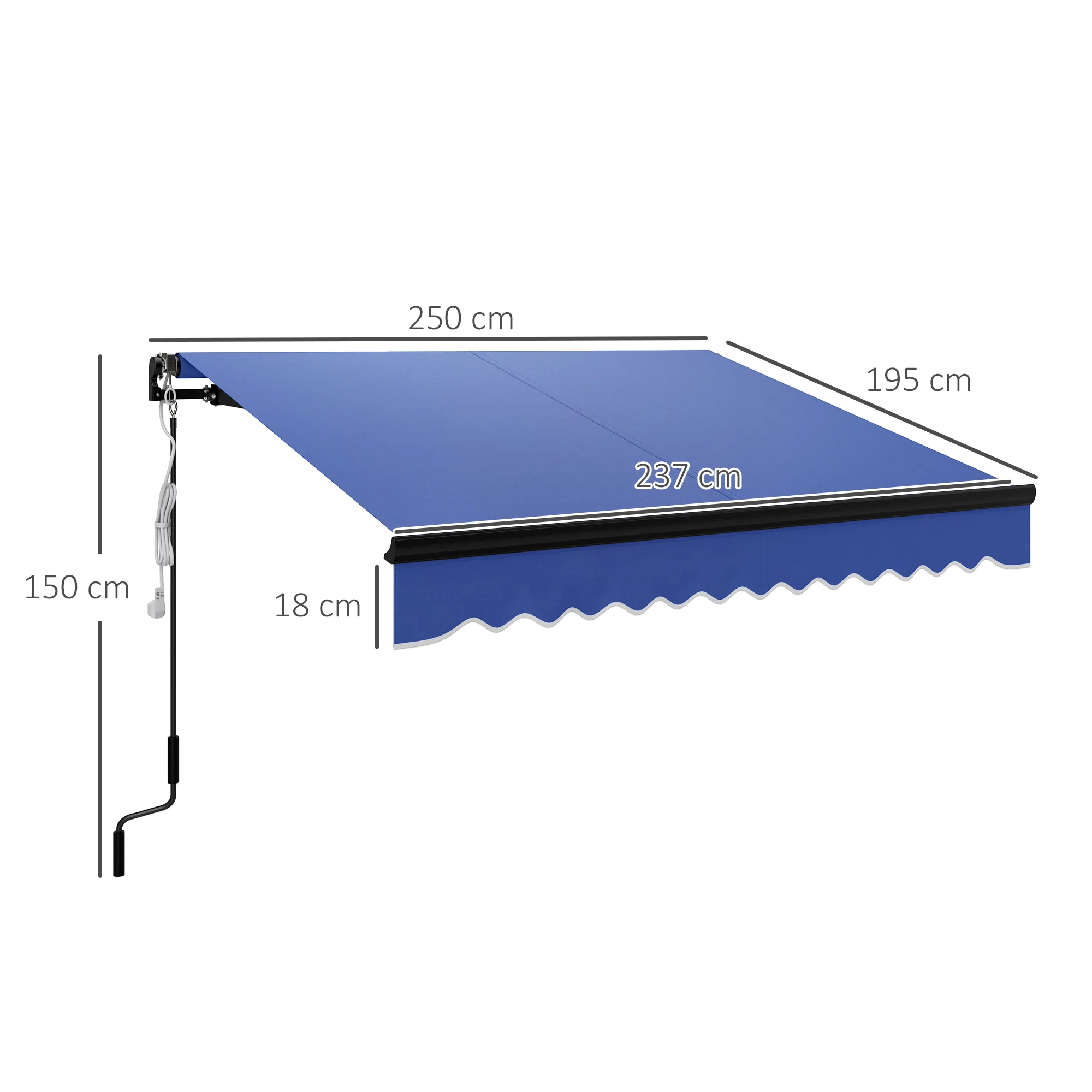2.5 x 2m Electric Awning with LED Light & Remote Controller for Garden Patio Deck, Blue - Image 5