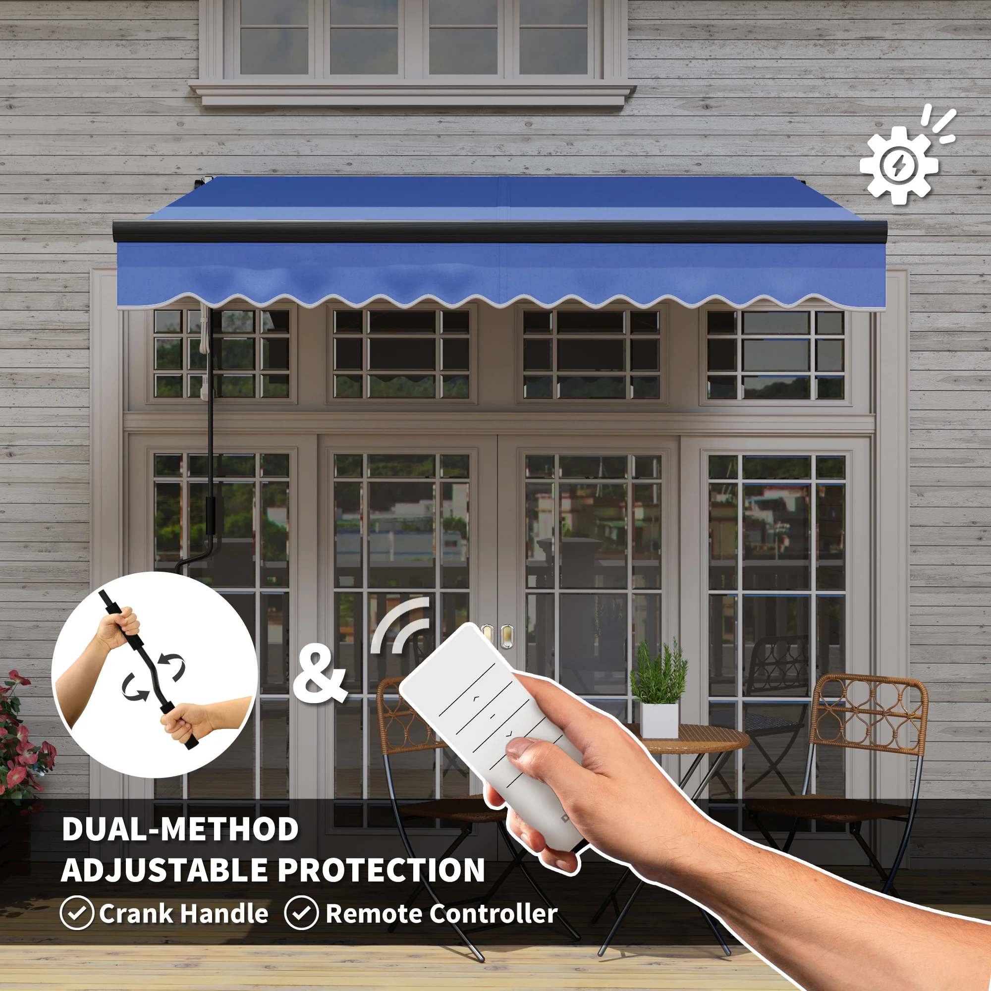 2.5 x 2m Electric Awning with LED Light & Remote Controller for Garden Patio Deck, Blue - Image 6