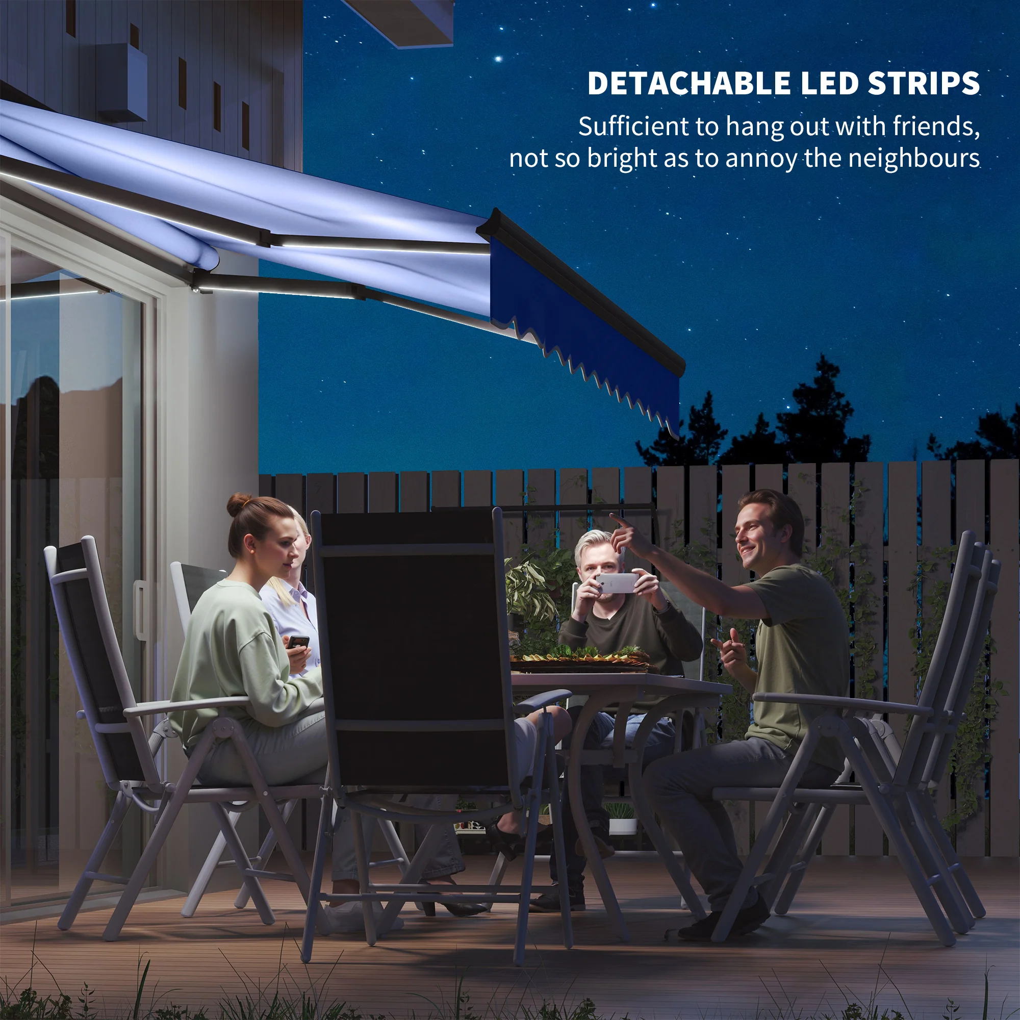 2.5 x 2m Electric Awning with LED Light & Remote Controller for Garden Patio Deck, Blue - Image 7