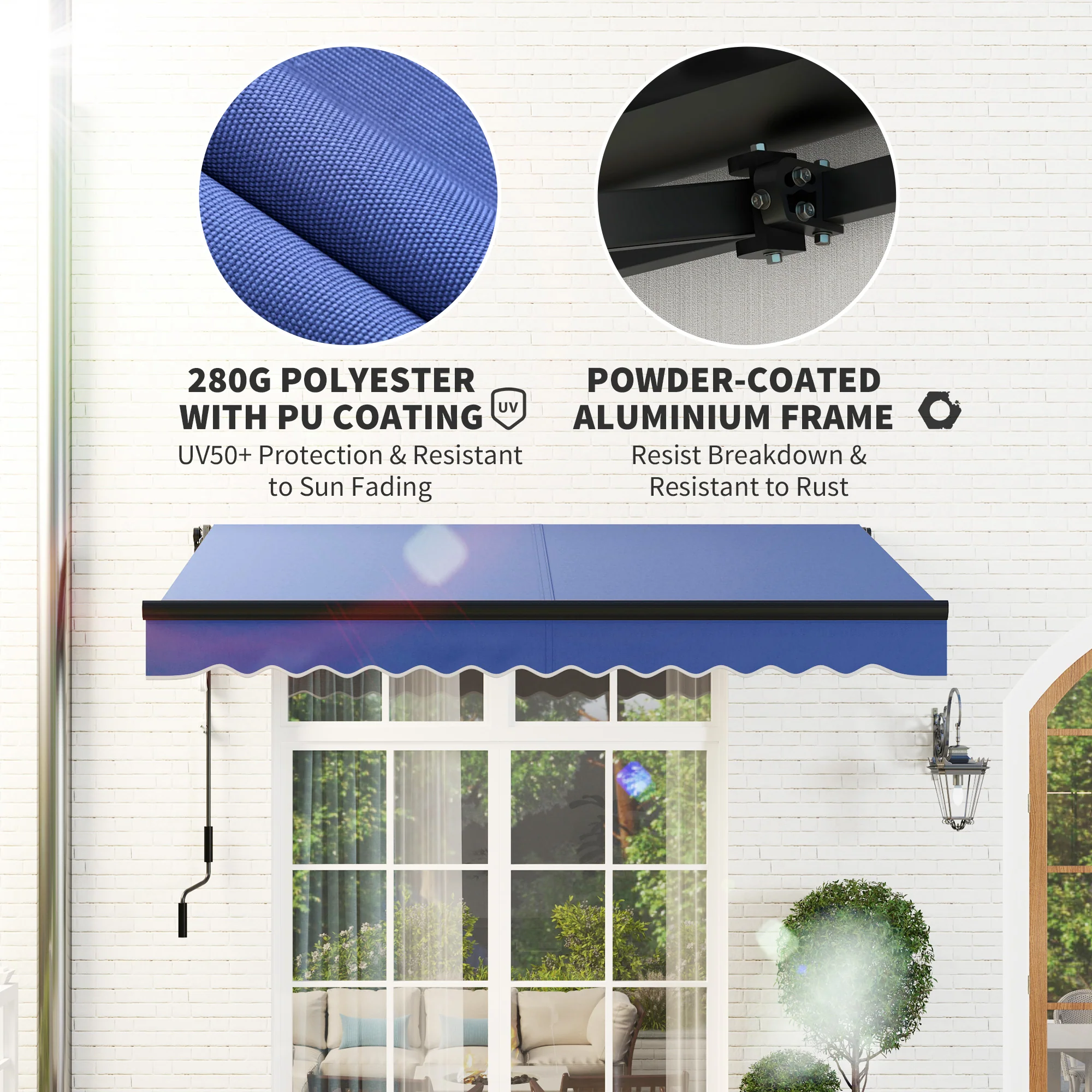 2.5 x 2m Electric Awning with LED Light & Remote Controller for Garden Patio Deck, Blue - Image 8