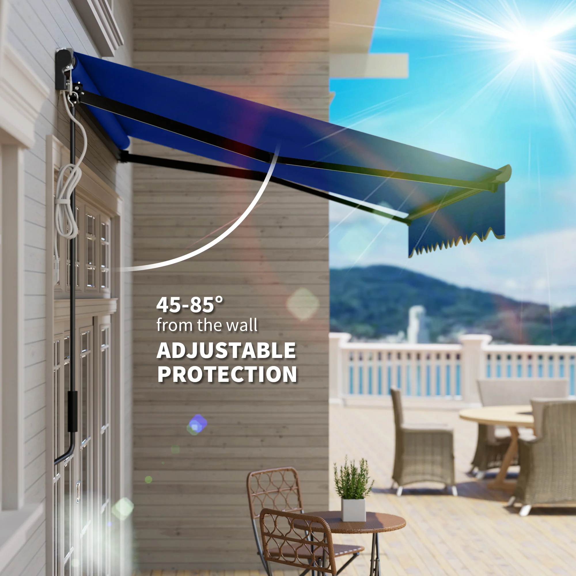 2.5 x 2m Electric Awning with LED Light & Remote Controller for Garden Patio Deck, Blue - Image 9