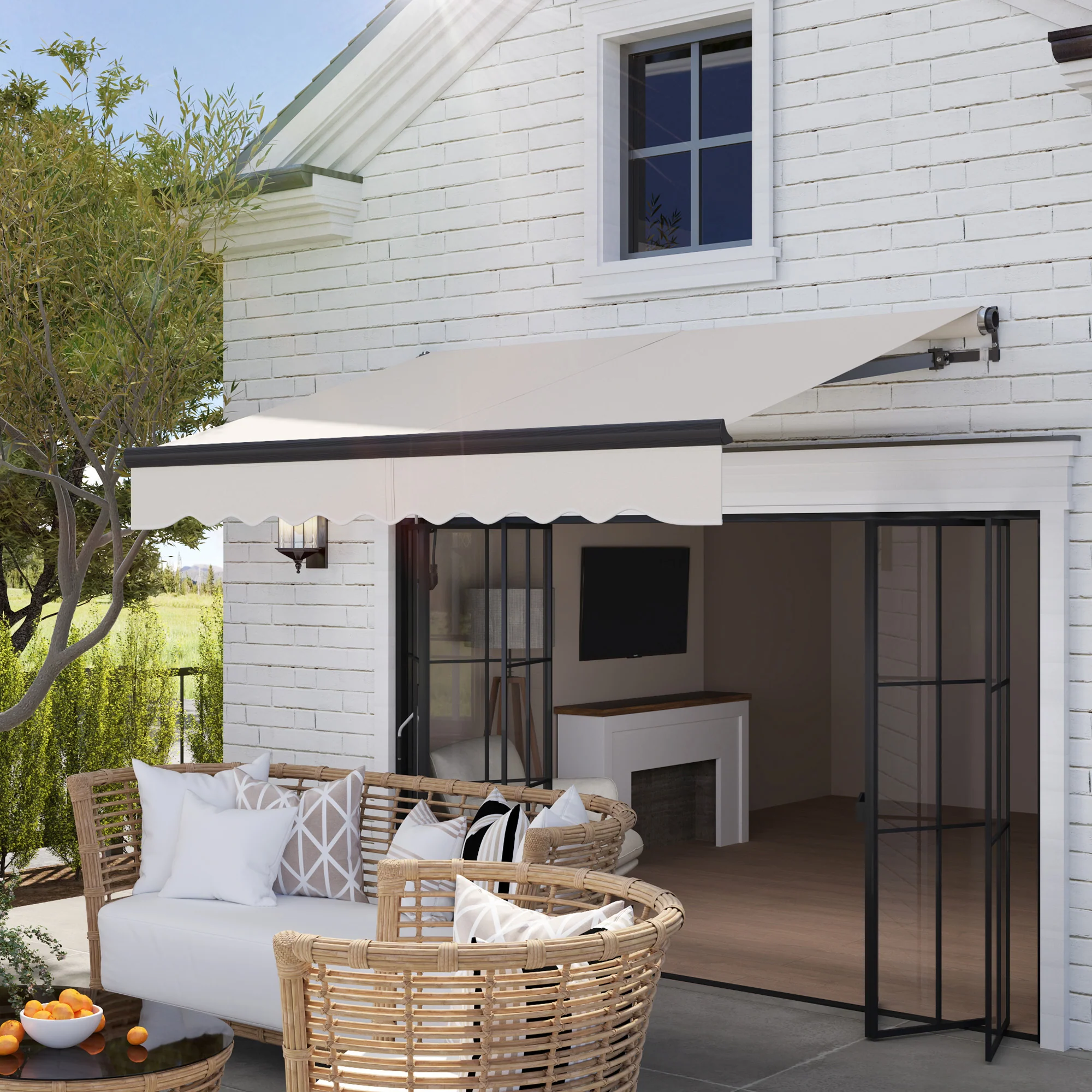 2.5 x 2m Electric Awning with Remote Controller for  Garden Patio Door Window, Beige - Image 4