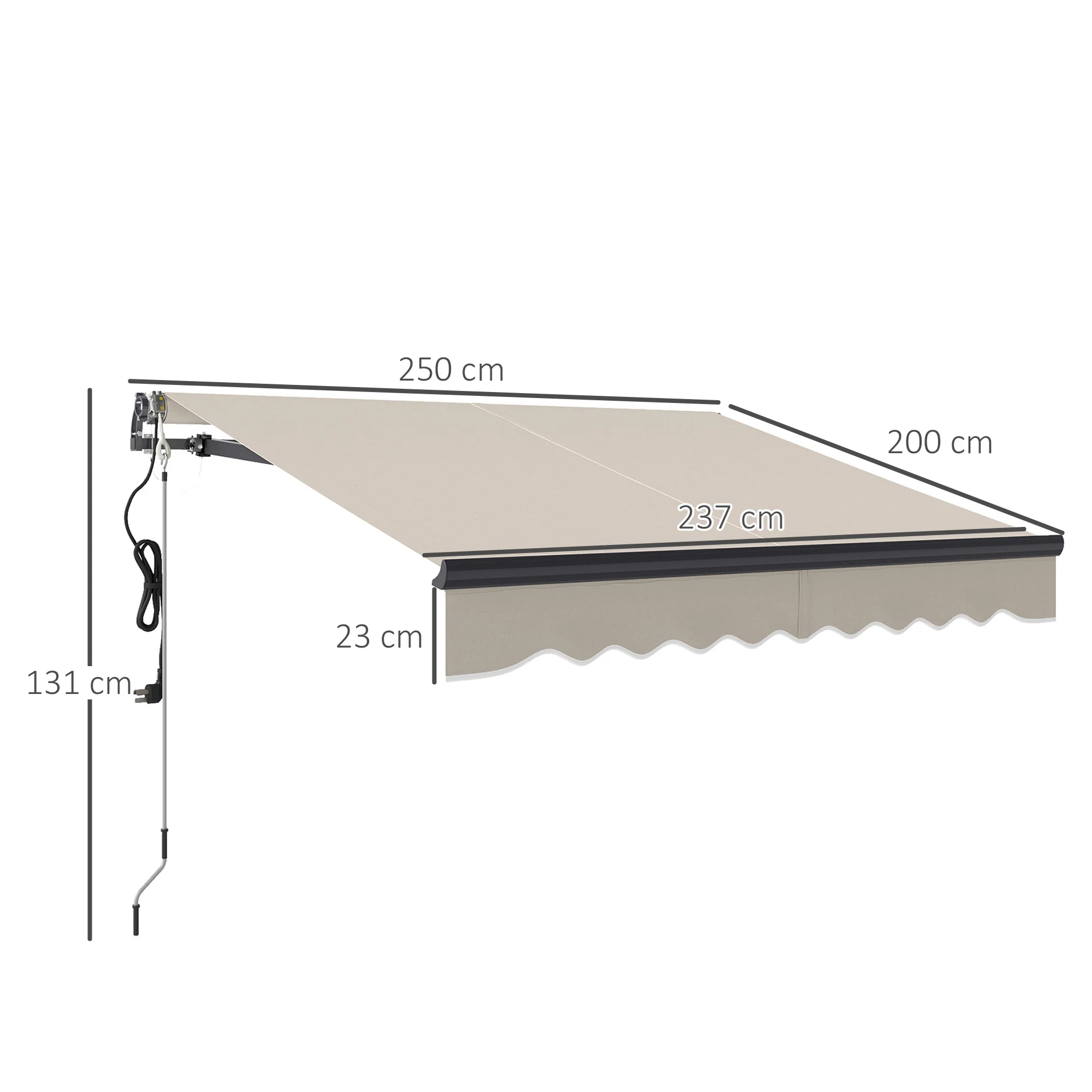 2.5 x 2m Electric Awning with Remote Controller for  Garden Patio Door Window, Beige - Image 5