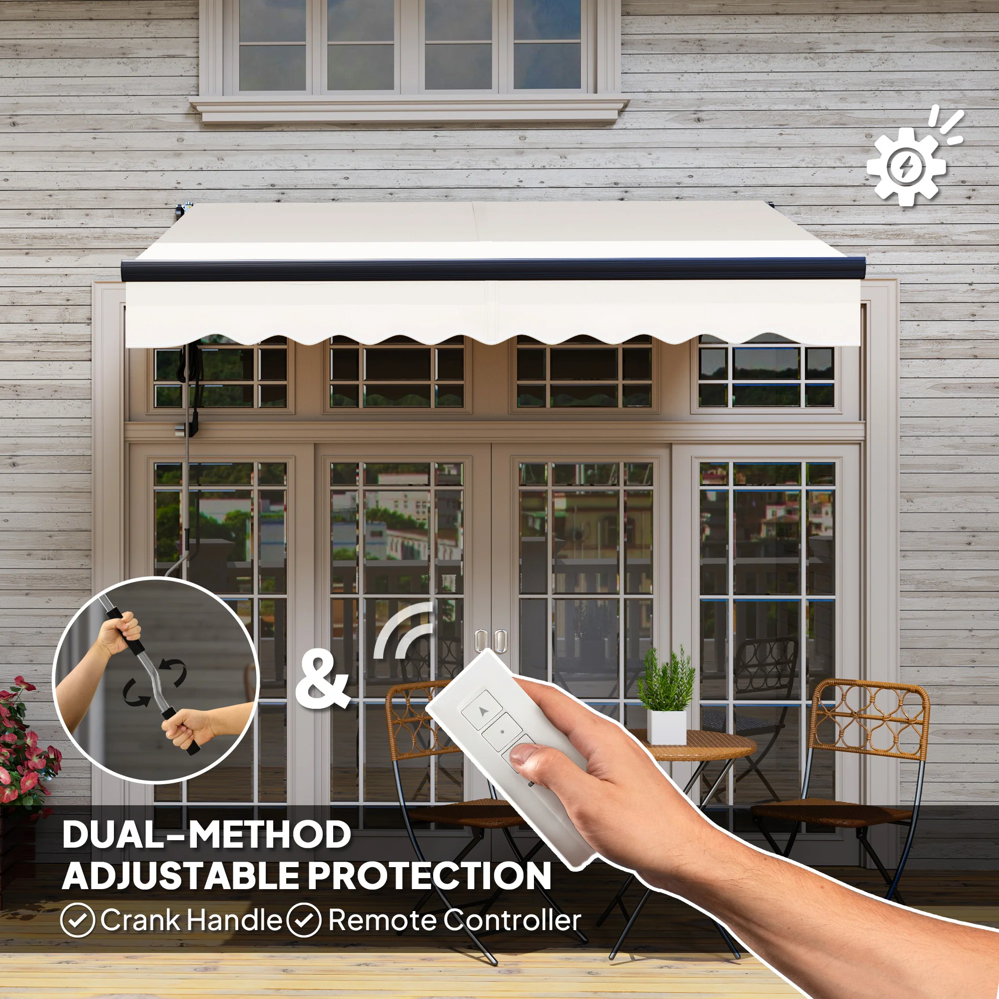 2.5 x 2m Electric Awning with Remote Controller for  Garden Patio Door Window, Beige - Image 6