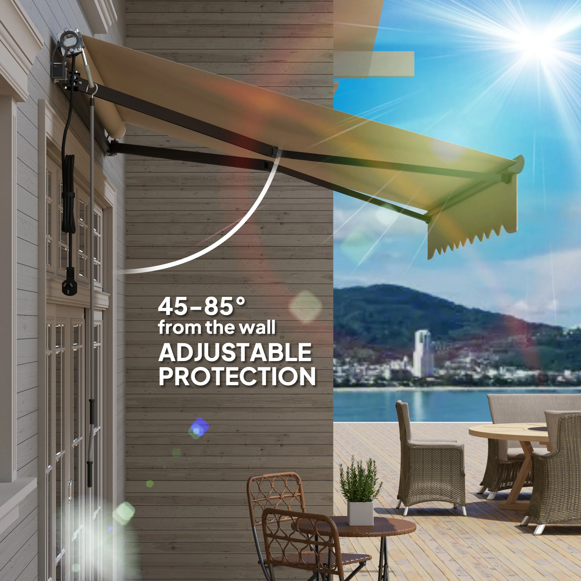2.5 x 2m Electric Awning with Remote Controller for  Garden Patio Door Window, Beige - Image 8