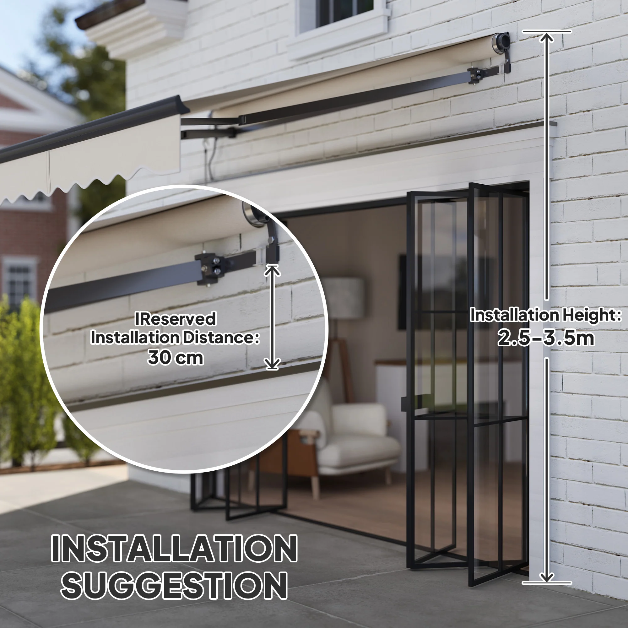 2.5 x 2m Electric Awning with Remote Controller for  Garden Patio Door Window, Beige - Image 9