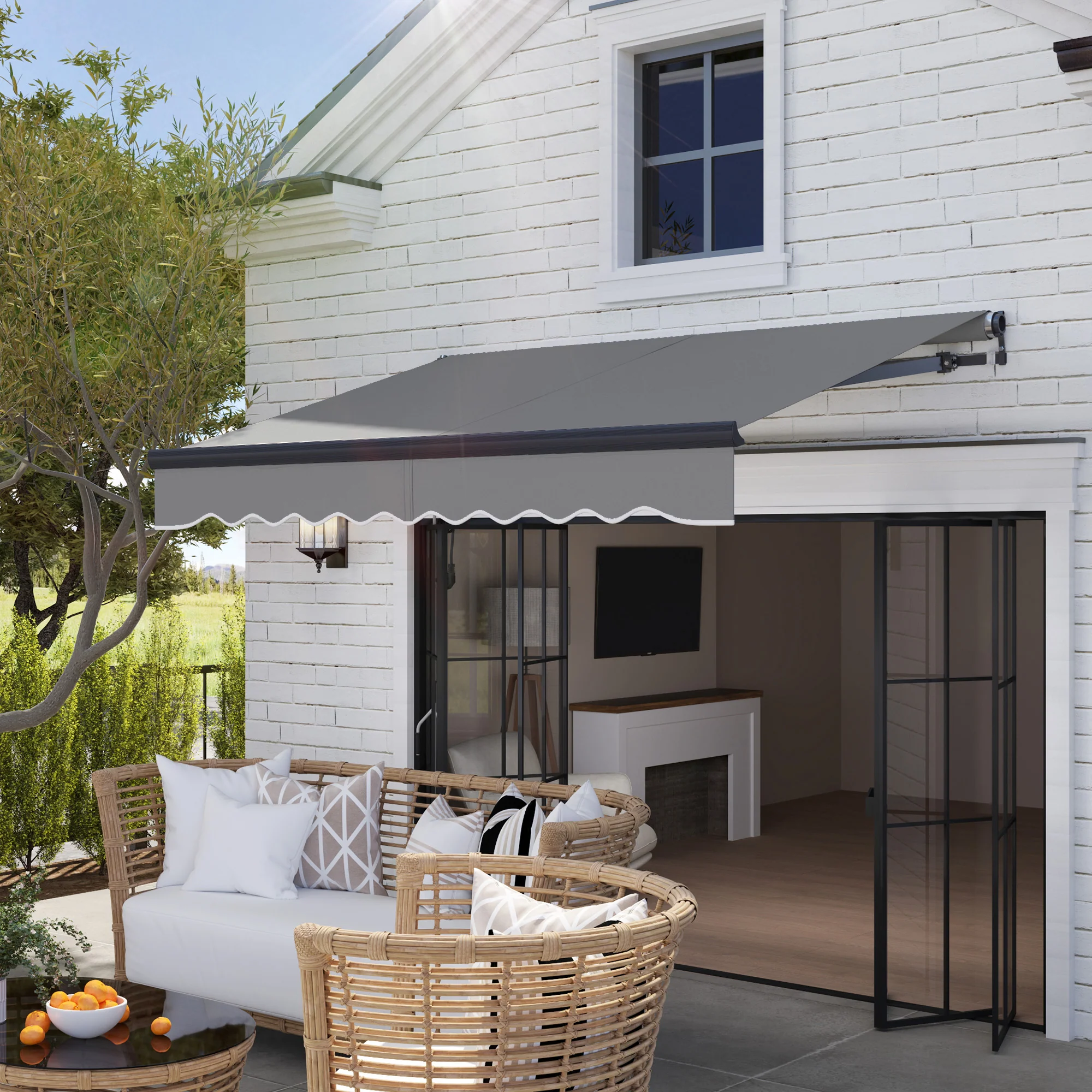 2.5 x 2m Electric Awning with Remote Controller for Garden Patio Door Window, Dark Grey - Image 4