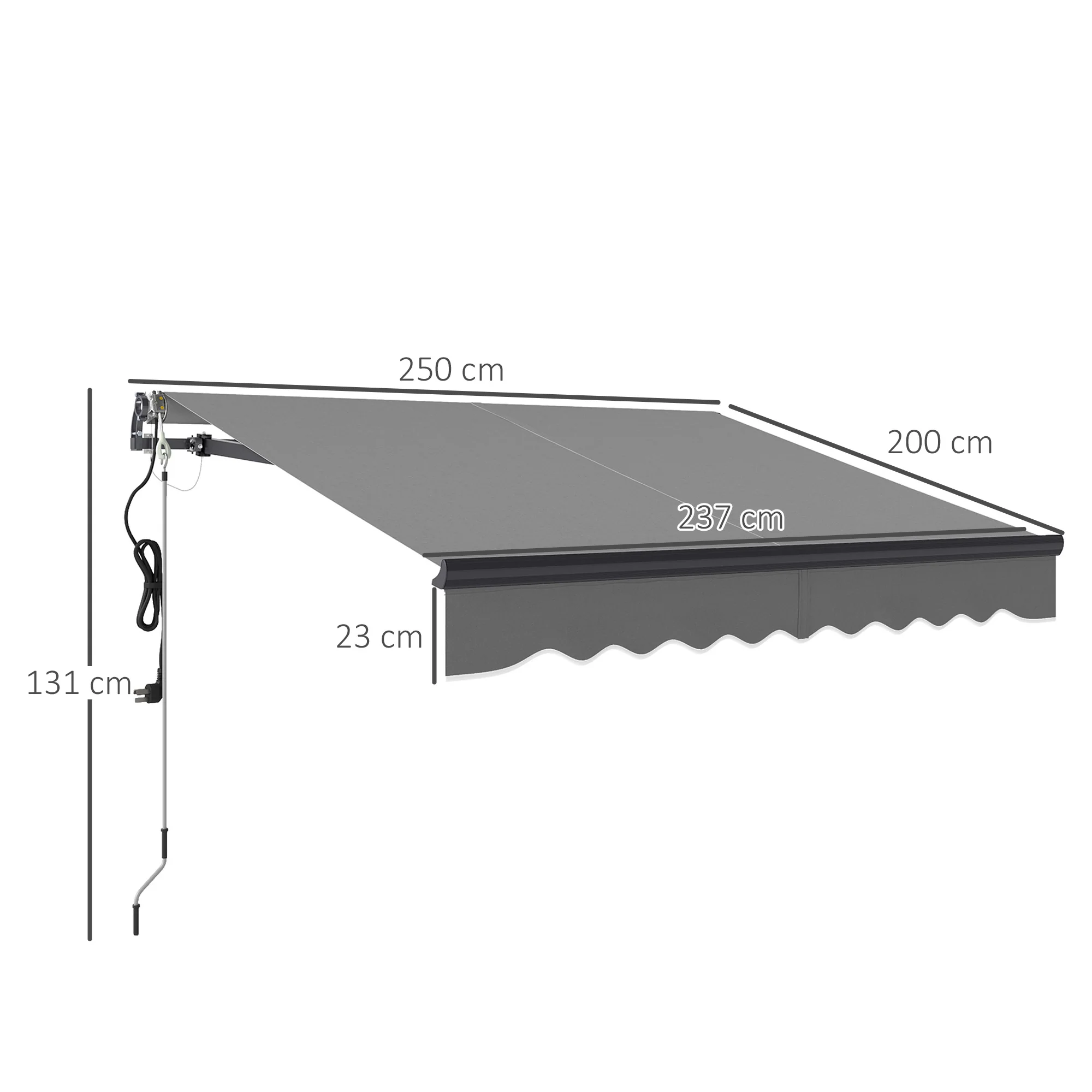 2.5 x 2m Electric Awning with Remote Controller for Garden Patio Door Window, Dark Grey - Image 5