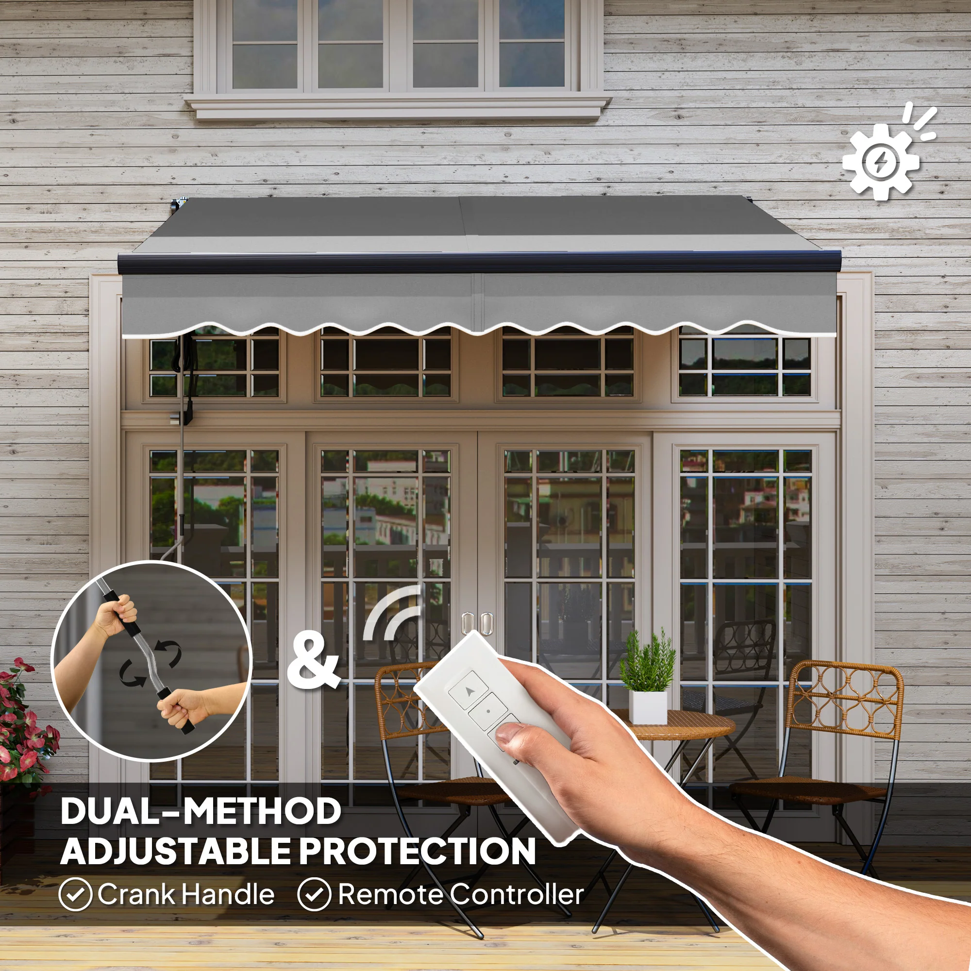 2.5 x 2m Electric Awning with Remote Controller for Garden Patio Door Window, Dark Grey - Image 6