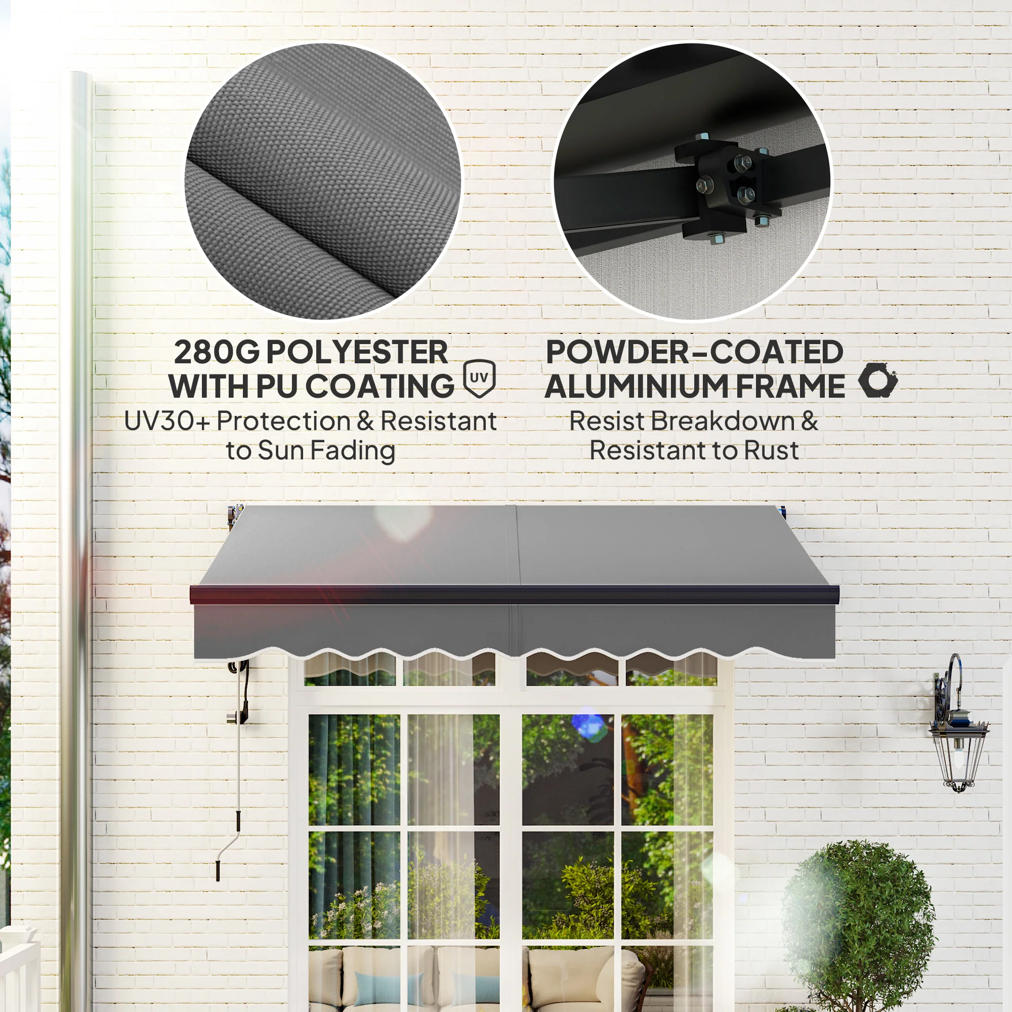 2.5 x 2m Electric Awning with Remote Controller for Garden Patio Door Window, Dark Grey - Image 7