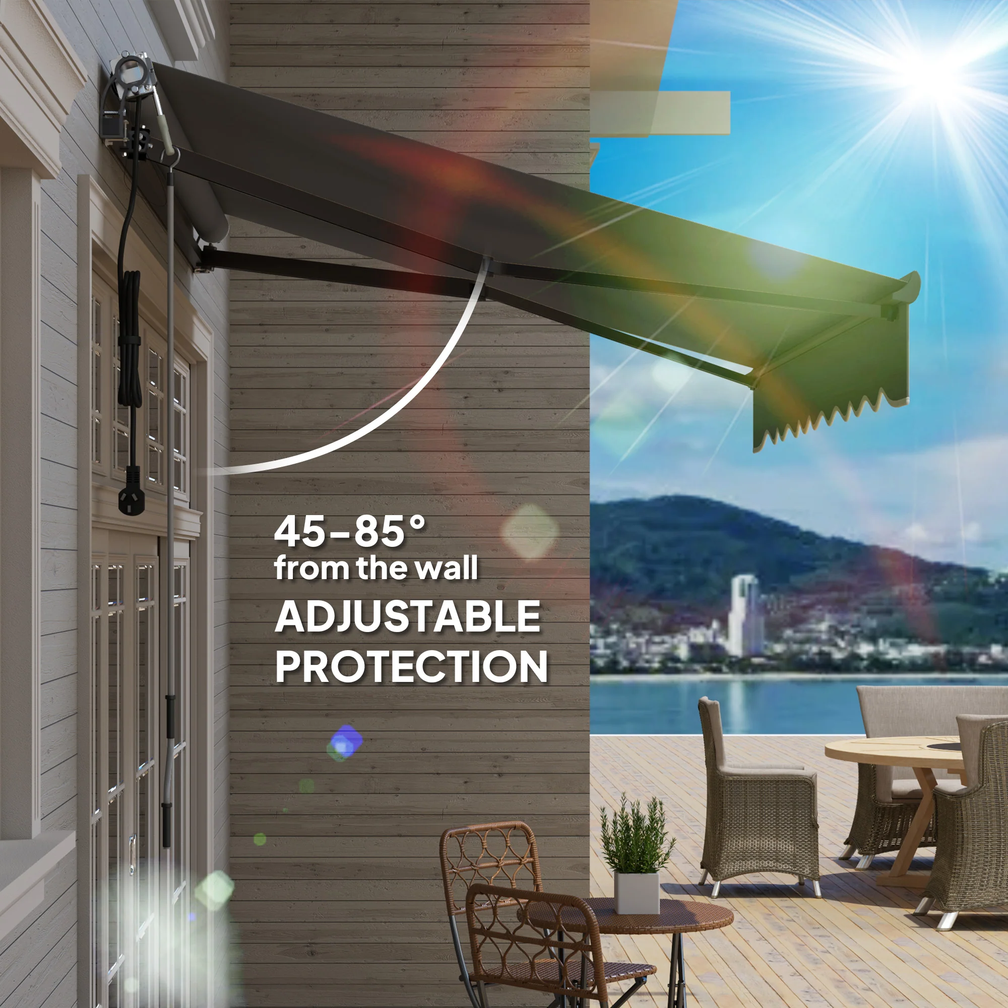 2.5 x 2m Electric Awning with Remote Controller for Garden Patio Door Window, Dark Grey - Image 8