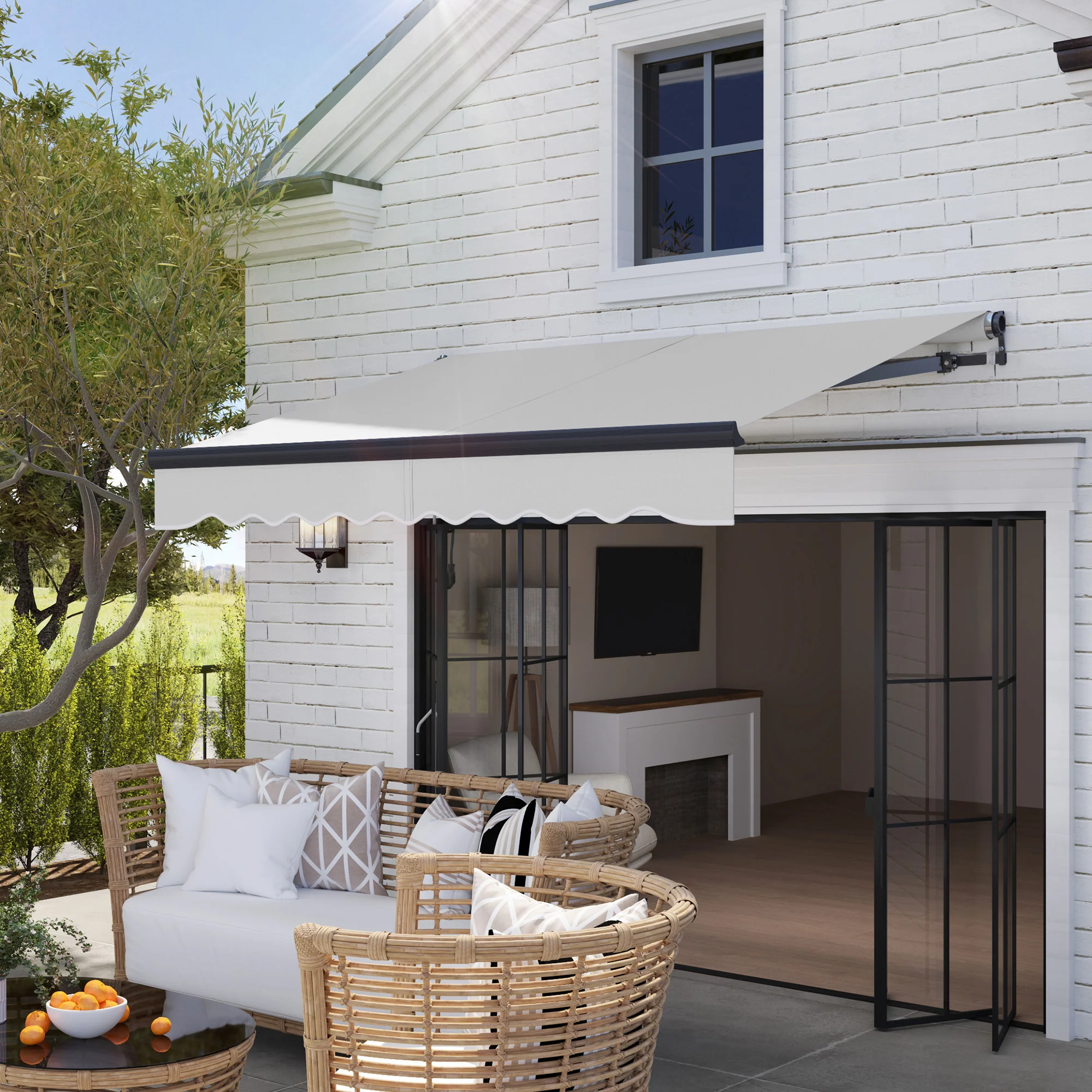 2.5 x 2m Electric Awning with Remote Controller for  Garden Patio Door Window, Light Grey - Image 4