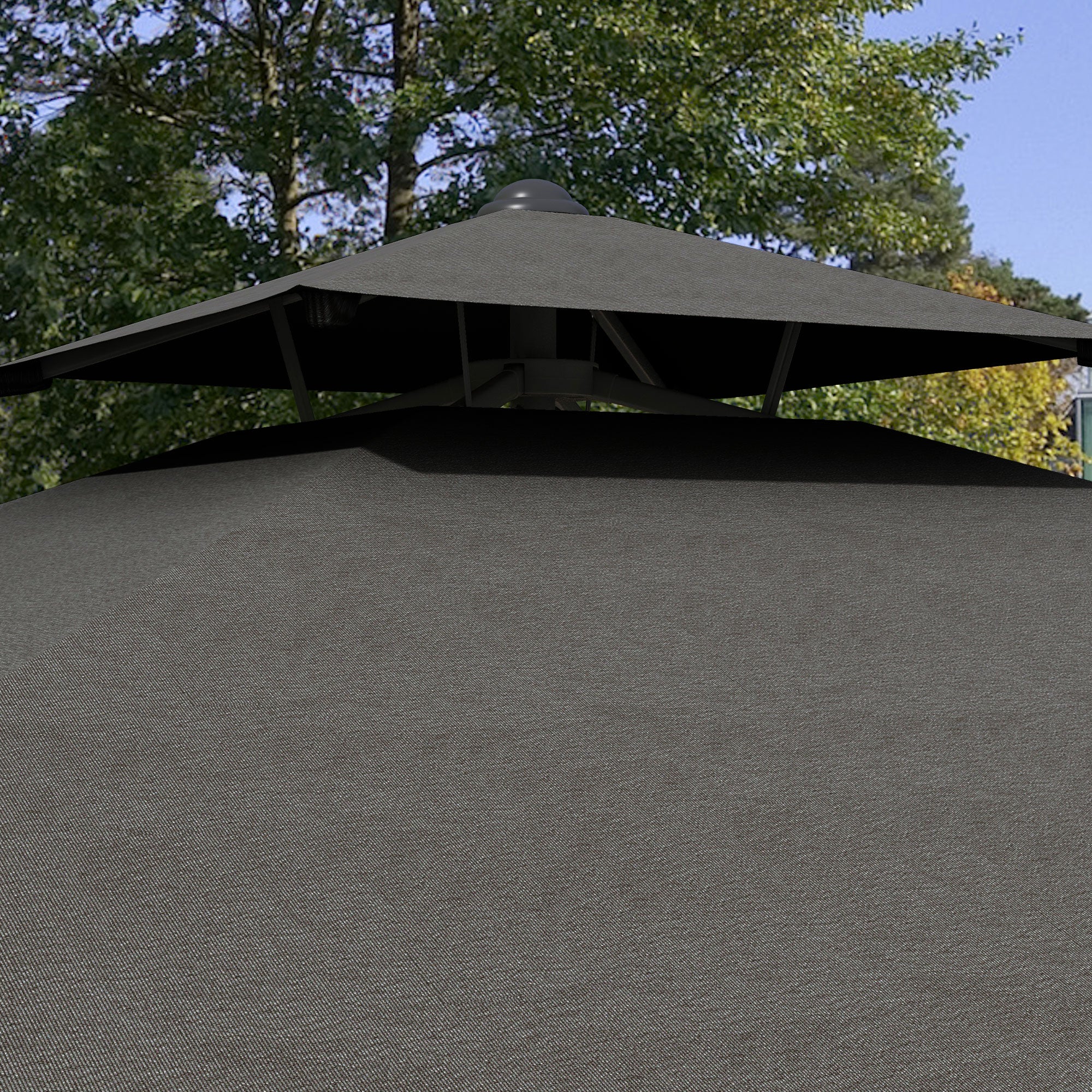 2.5m Square Patio Double Top Cantilever Umbrella with Cross Base and Ruffles, Dark Grey - Image 11