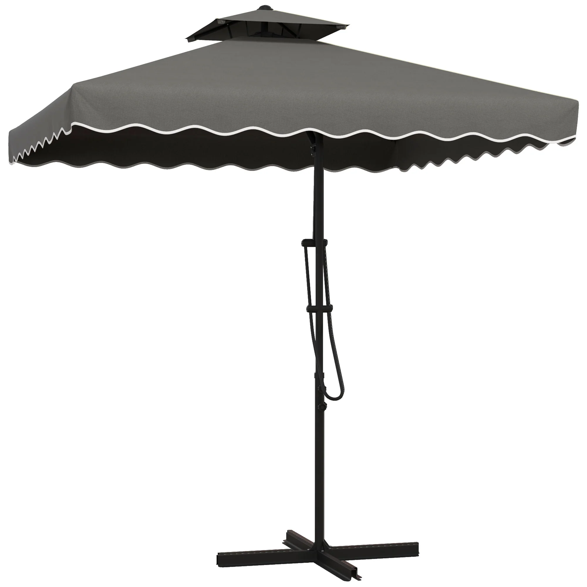 2.5m Square Patio Double Top Cantilever Umbrella with Cross Base and Ruffles, Dark Grey - Image 2