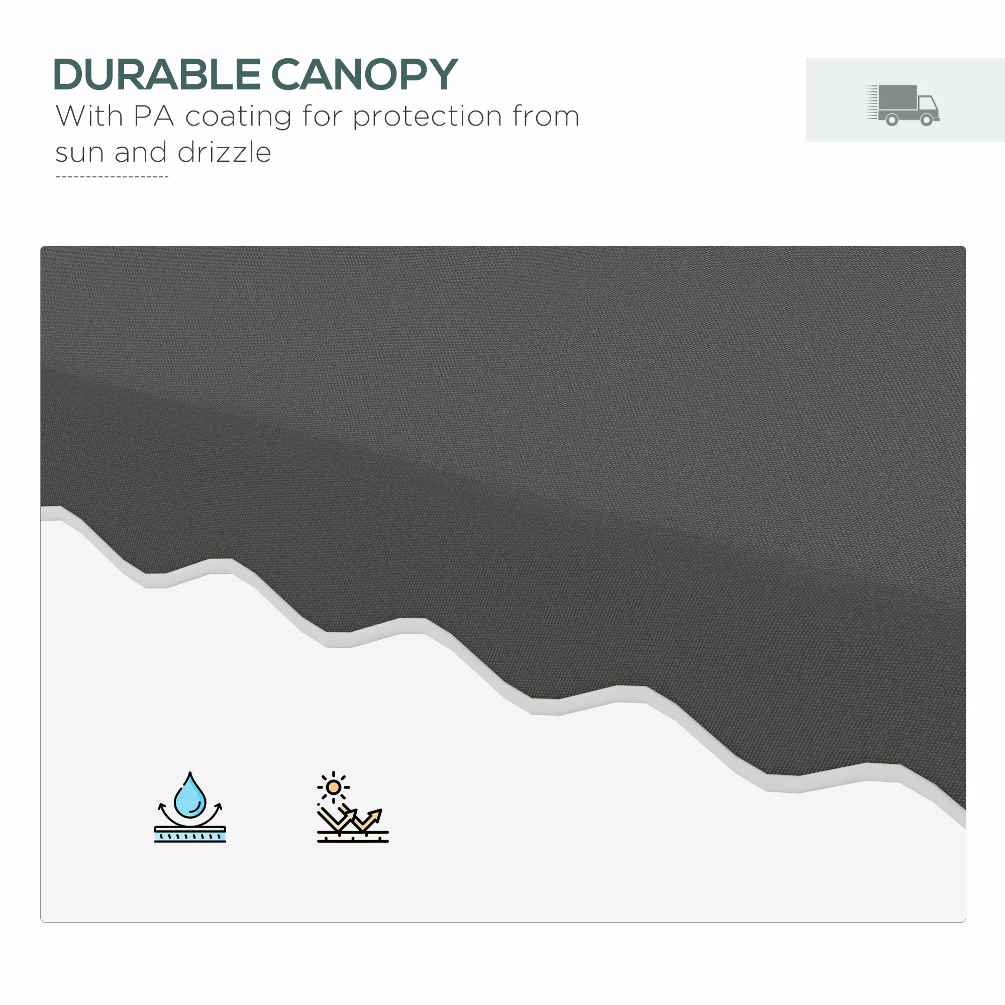 2.5m Square Patio Double Top Cantilever Umbrella with Cross Base and Ruffles, Dark Grey - Image 7