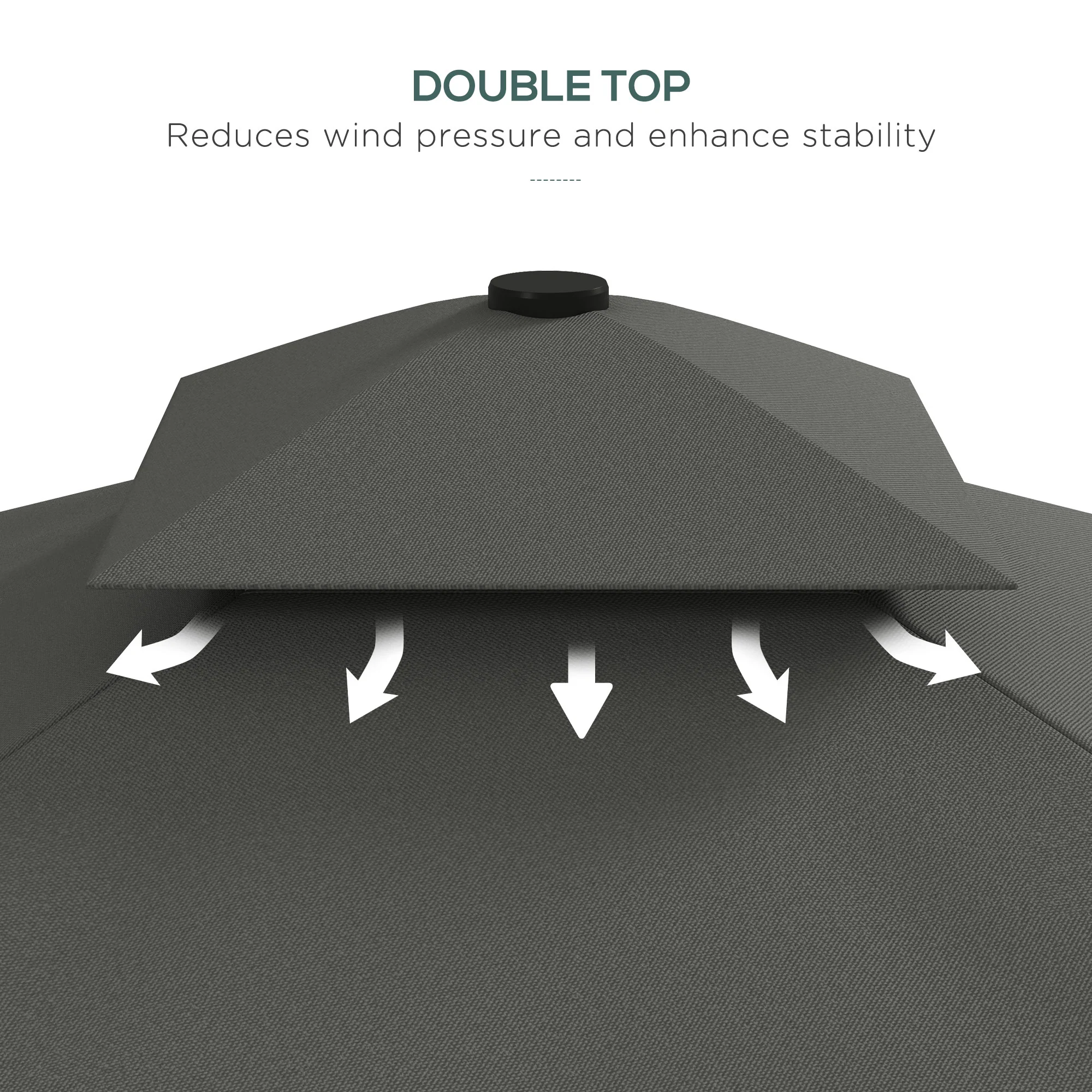 2.5m Square Patio Double Top Cantilever Umbrella with Cross Base and Ruffles, Dark Grey - Image 8