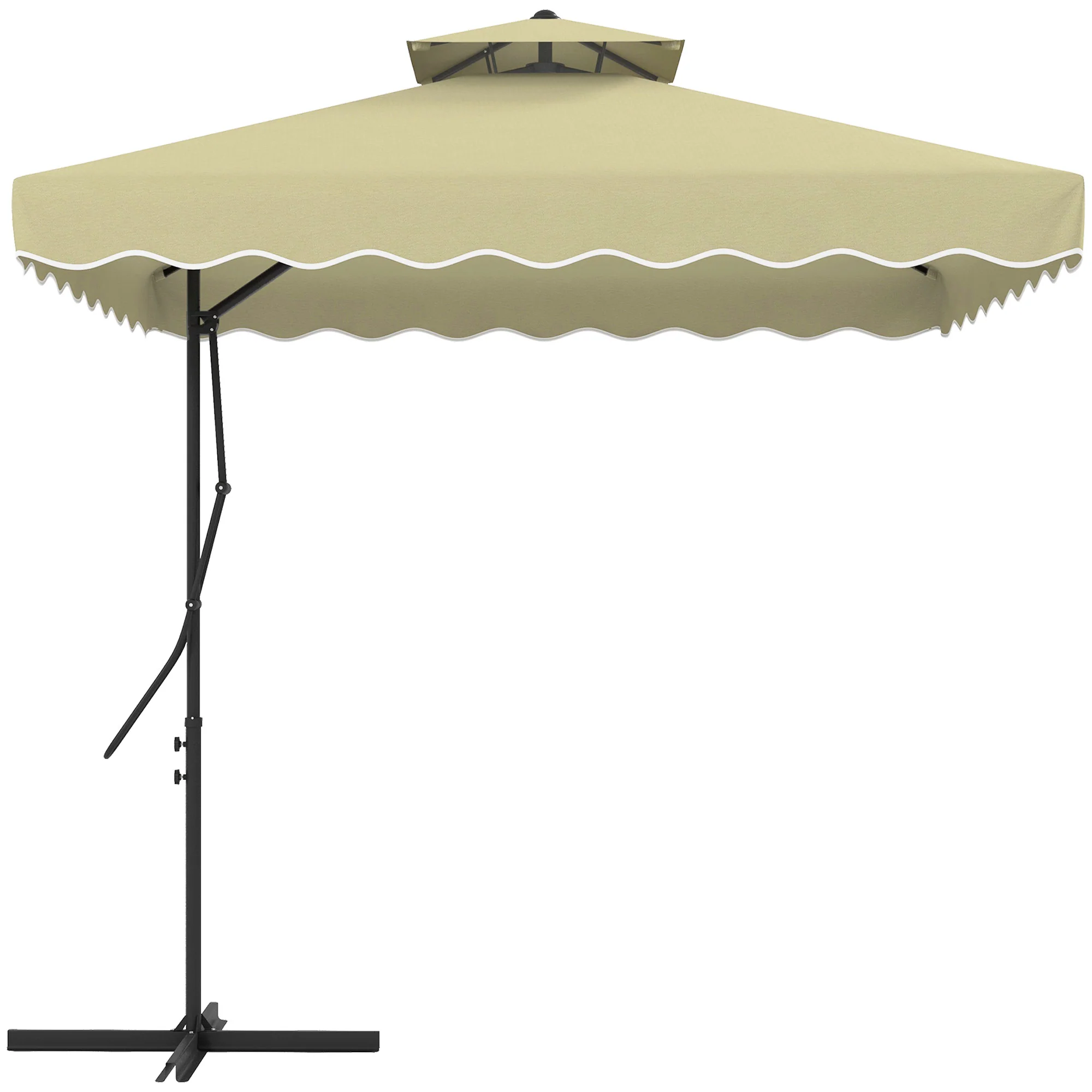 2.5m Square Patio Double Top Cantilever Umbrella with Cross Base and Ruffles, Beige