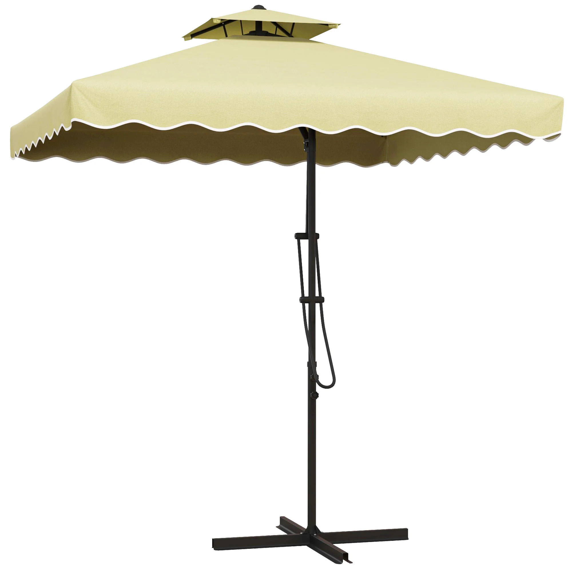 2.5m Square Patio Double Top Cantilever Umbrella with Cross Base and Ruffles, Beige - Image 2