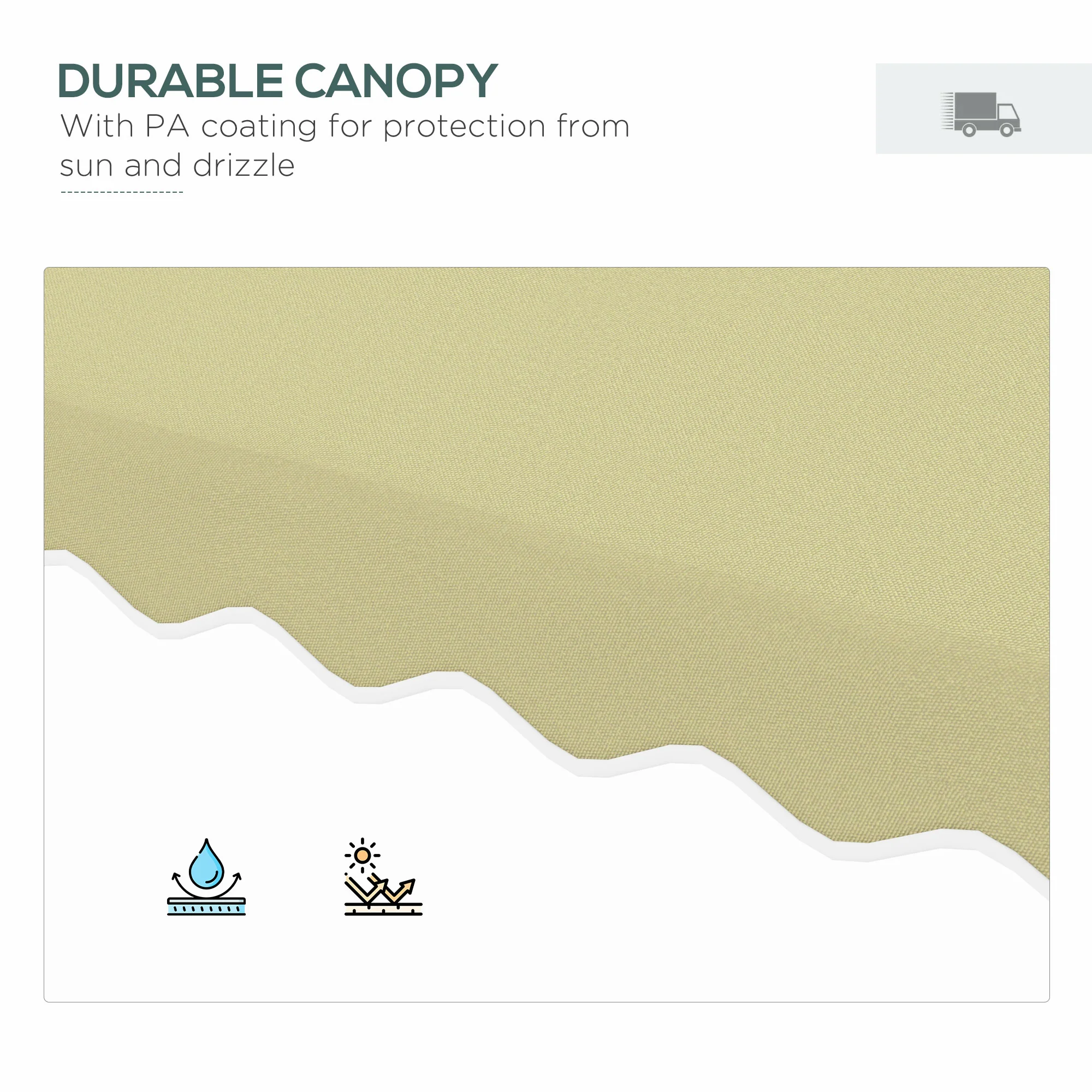 2.5m Square Patio Double Top Cantilever Umbrella with Cross Base and Ruffles, Beige - Image 7