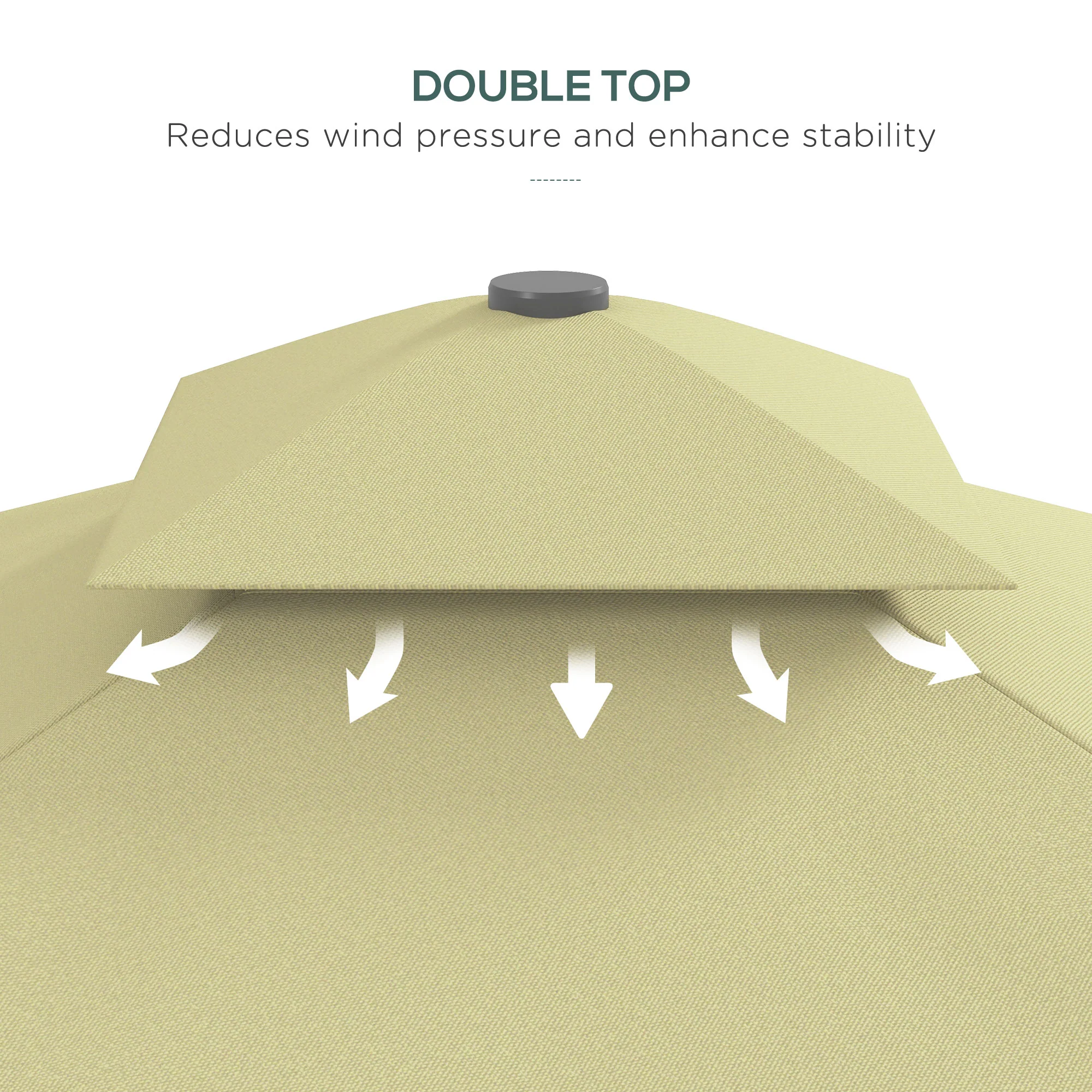 2.5m Square Patio Double Top Cantilever Umbrella with Cross Base and Ruffles, Beige - Image 8