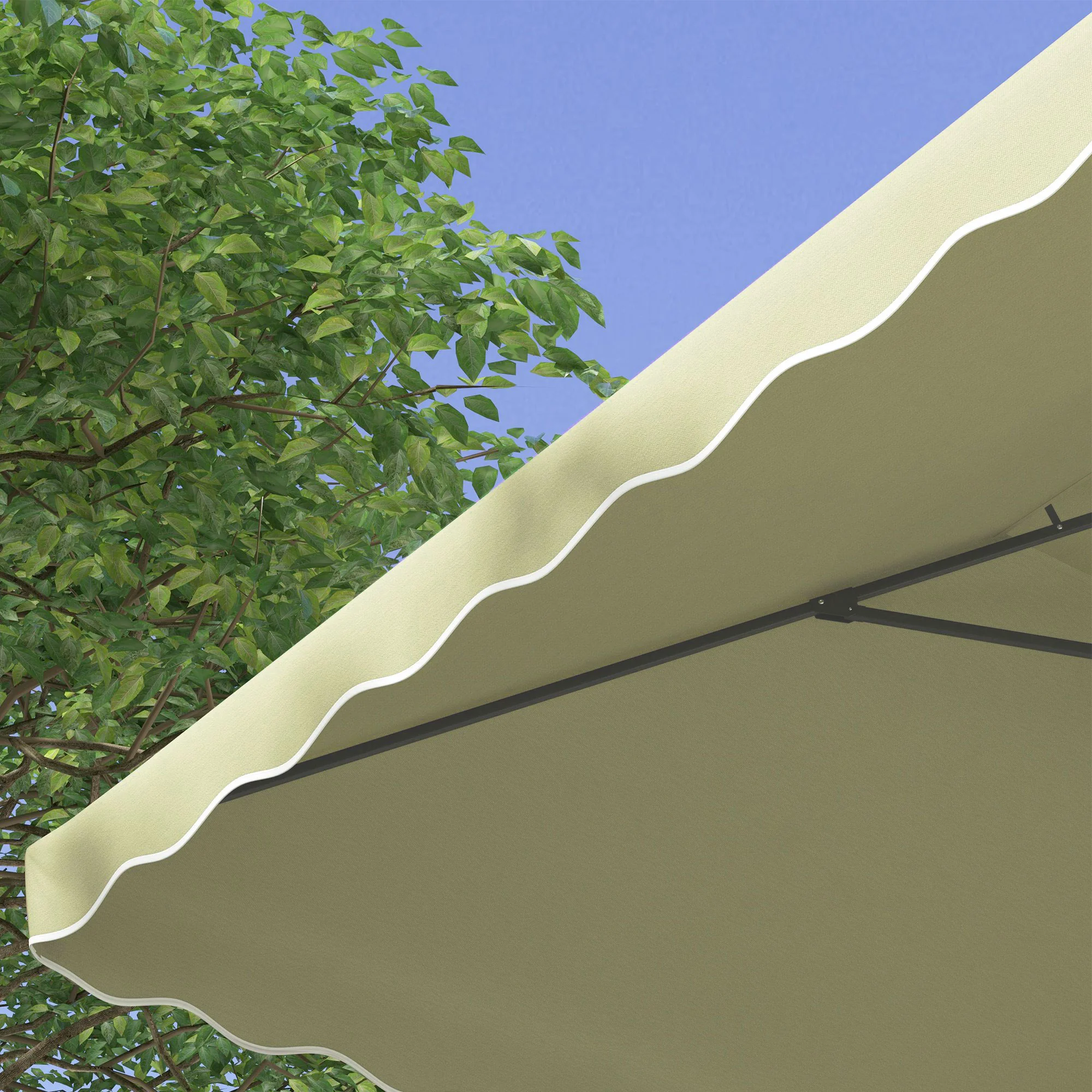 2.5m Square Patio Double Top Cantilever Umbrella with Cross Base and Ruffles, Beige - Image 9