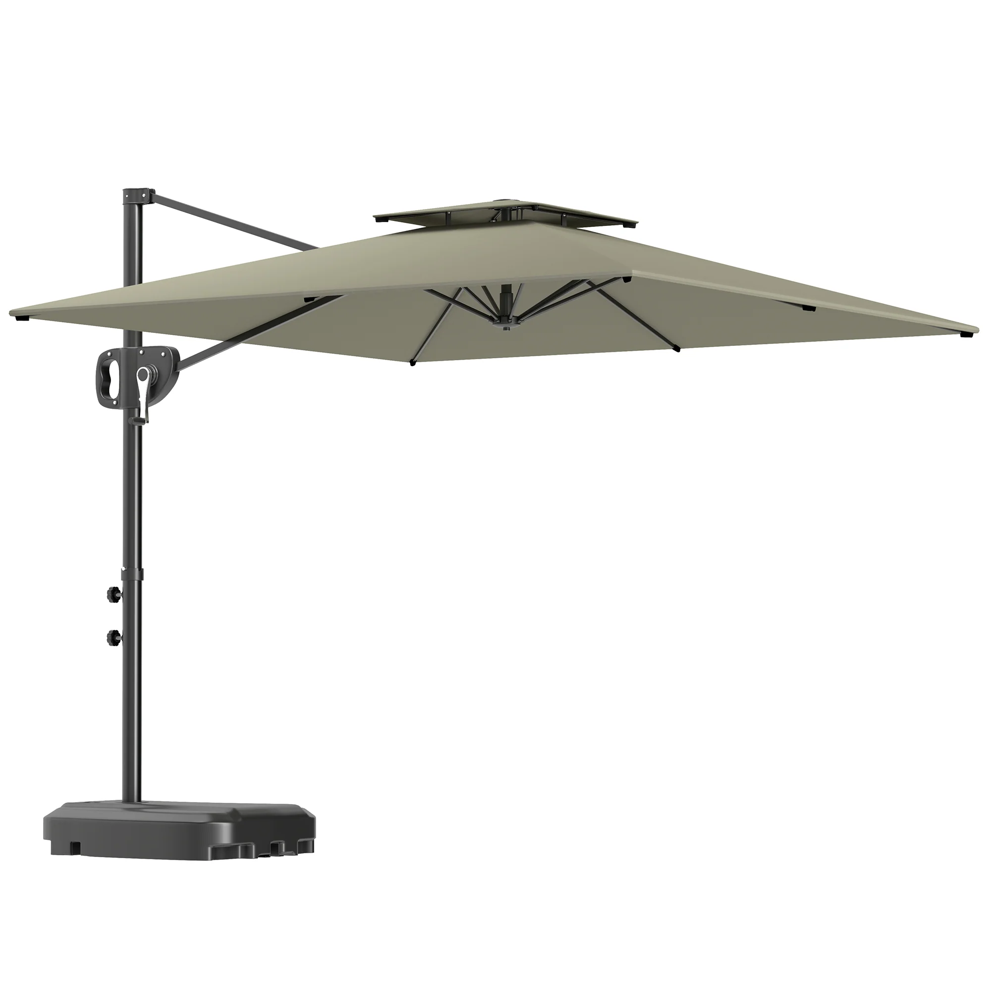 2.5m Square Overhanging Parasol with Double Top, Crank Handle & Fillable Base, Light Grey - Image 12