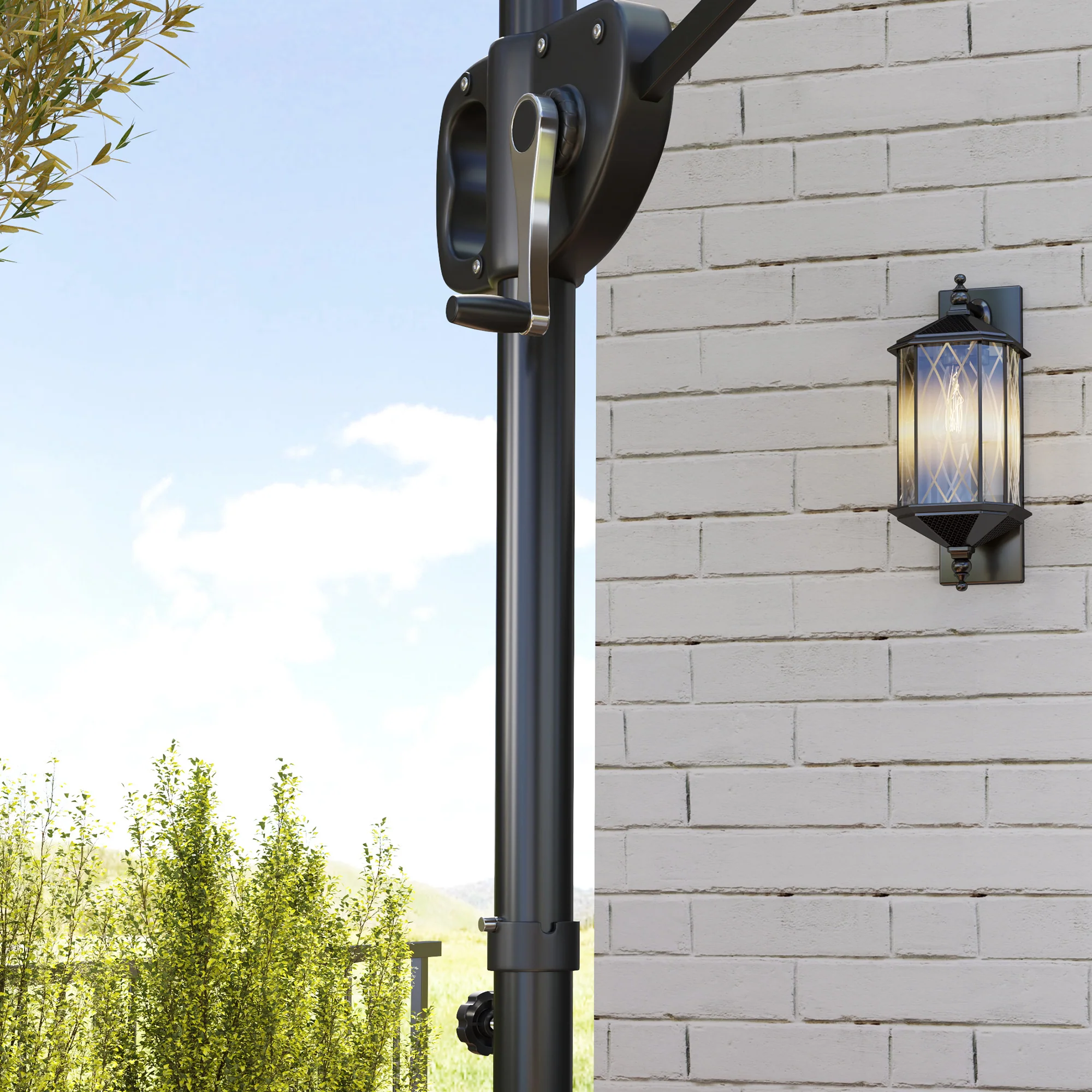 2.5m Square Overhanging Parasol with Double Top, Crank Handle & Fillable Base, Dark Grey - Image 11