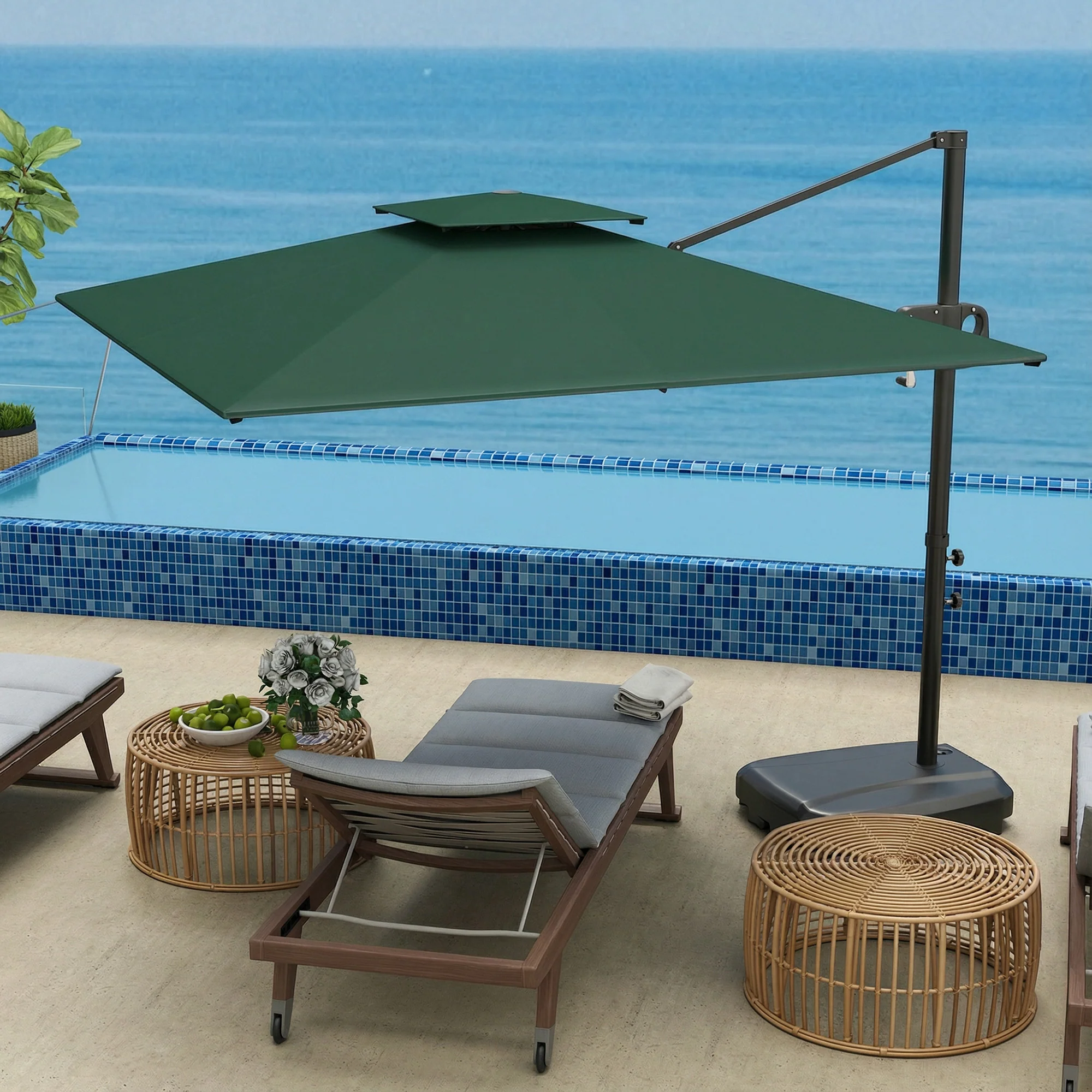 2.5 m Cantilever Parasol with Fillable Base and Double Top, Dark Green - Image 10