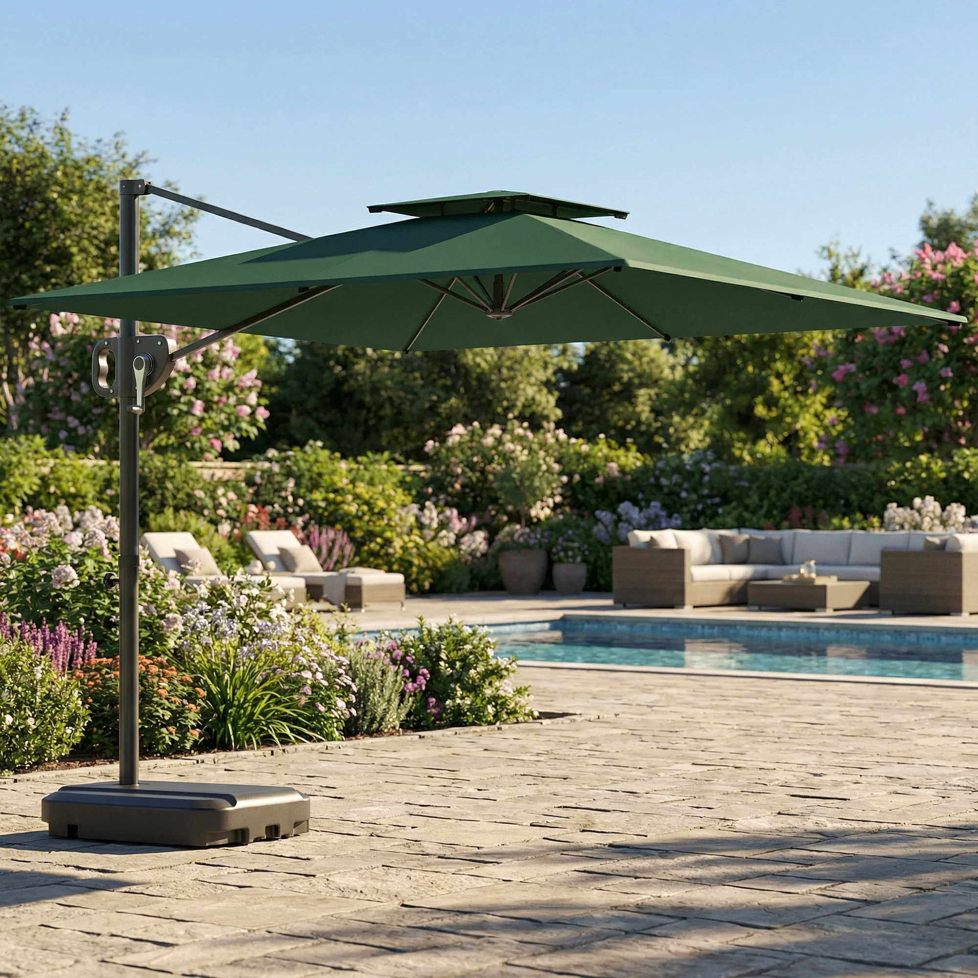 2.5 m Cantilever Parasol with Fillable Base and Double Top, Dark Green - Image 11