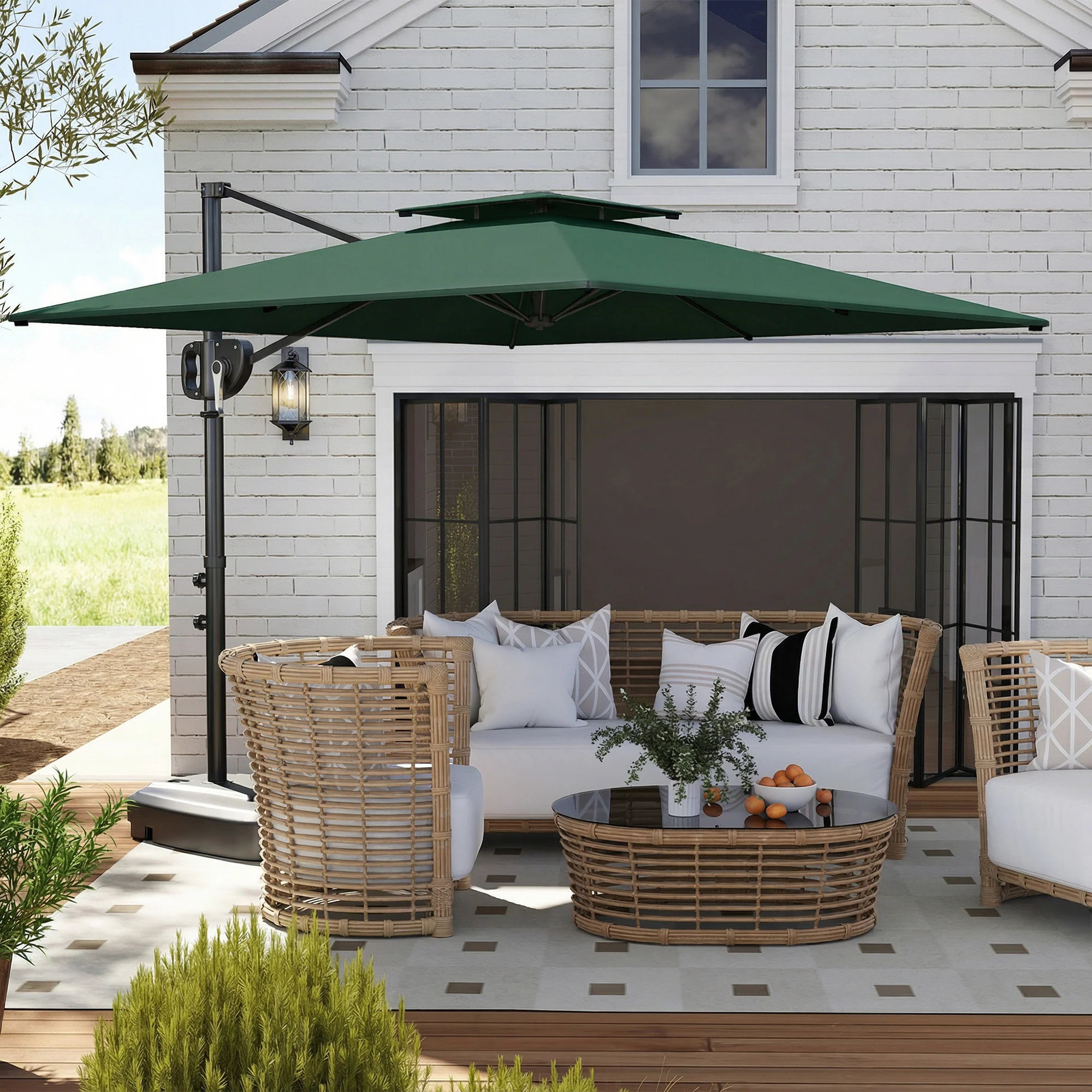 2.5 m Cantilever Parasol with Fillable Base and Double Top, Dark Green - Image 3
