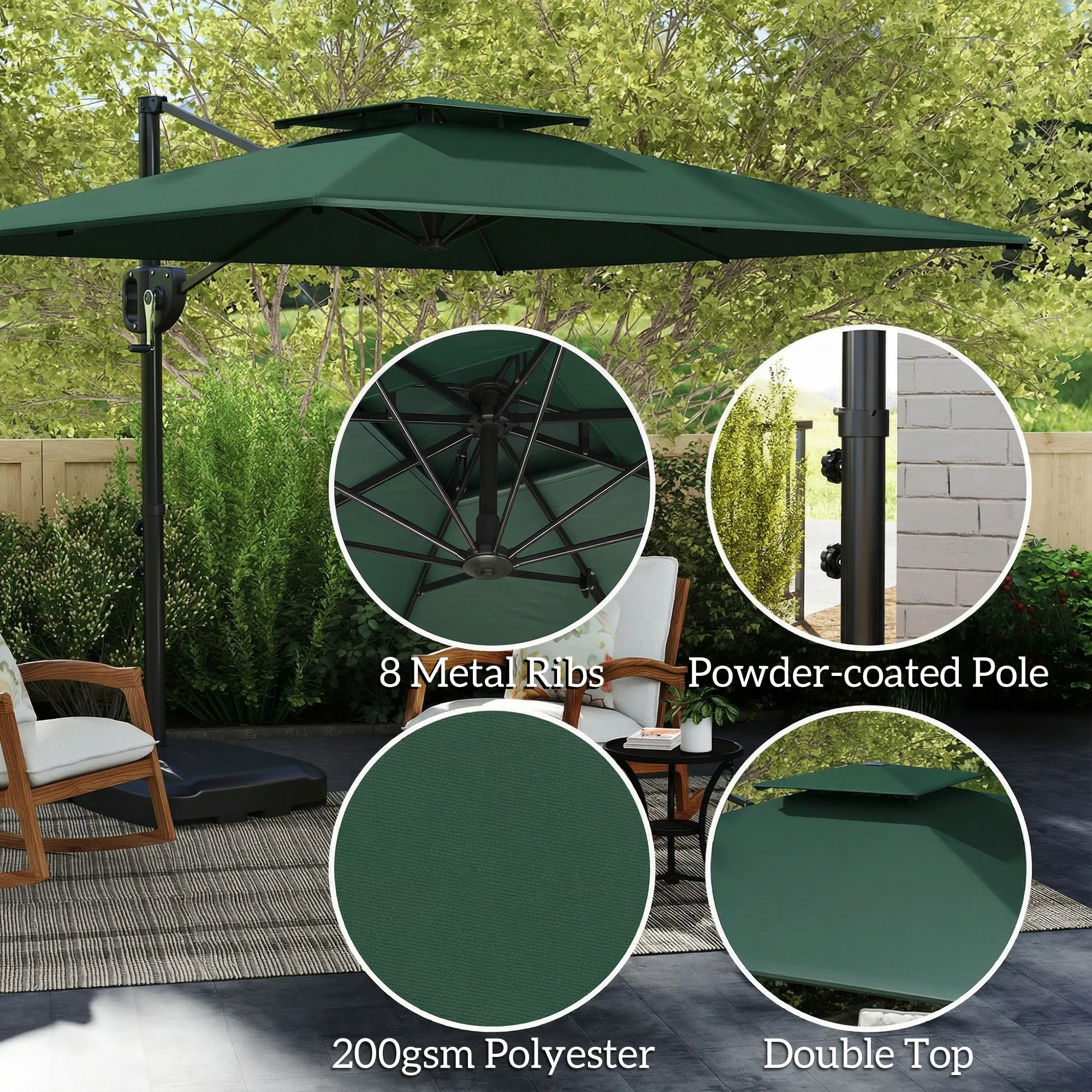 2.5 m Cantilever Parasol with Fillable Base and Double Top, Dark Green - Image 8