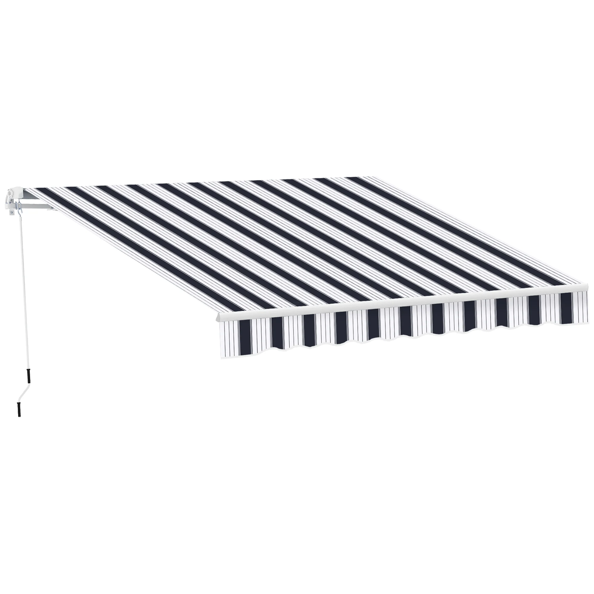 2.5 x 2m Manual Retractable Awning Canopy with Winding Handle for Patio, Blue/White Stripes