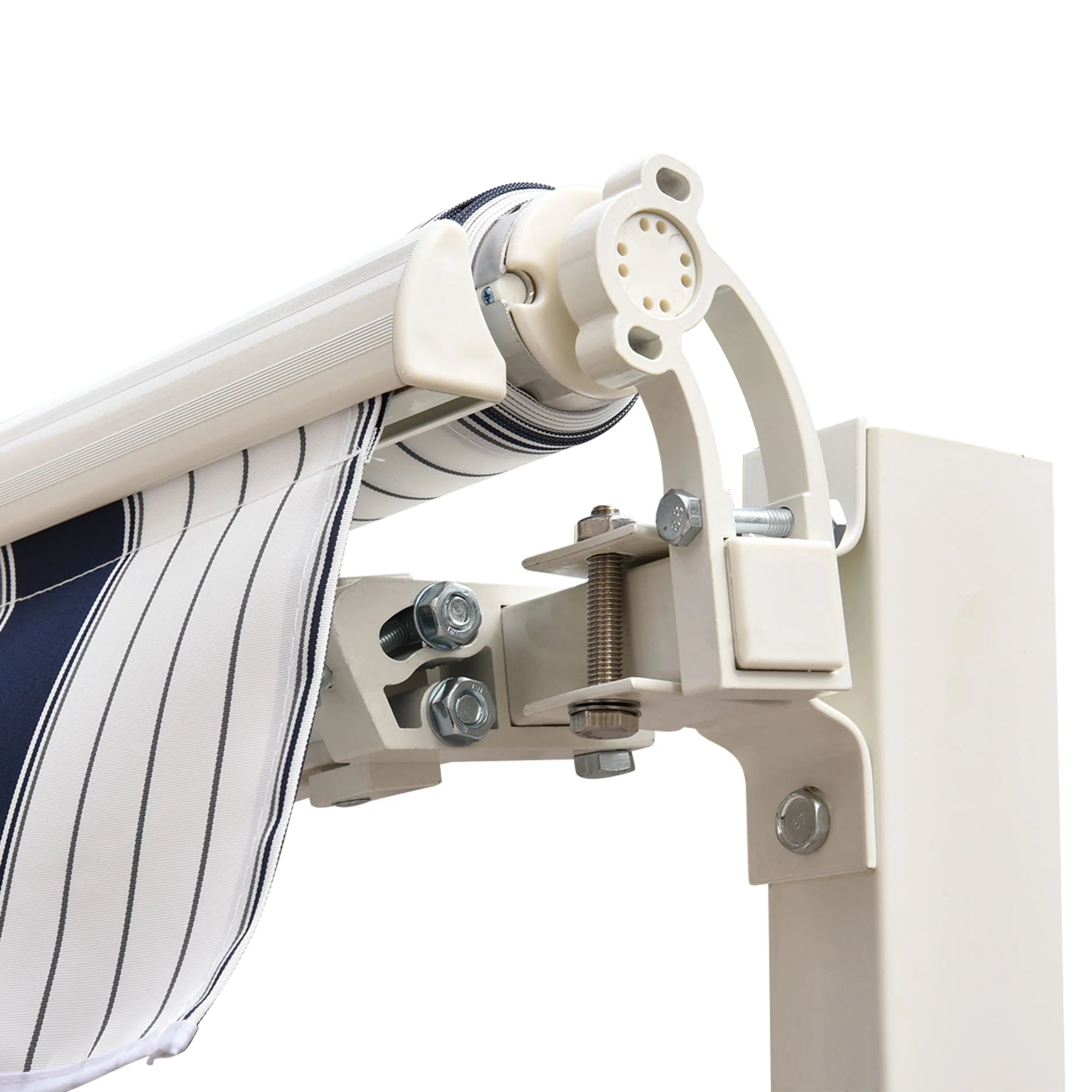 2.5 x 2m Manual Retractable Awning Canopy with Winding Handle for Patio, Blue/White Stripes - Image 11