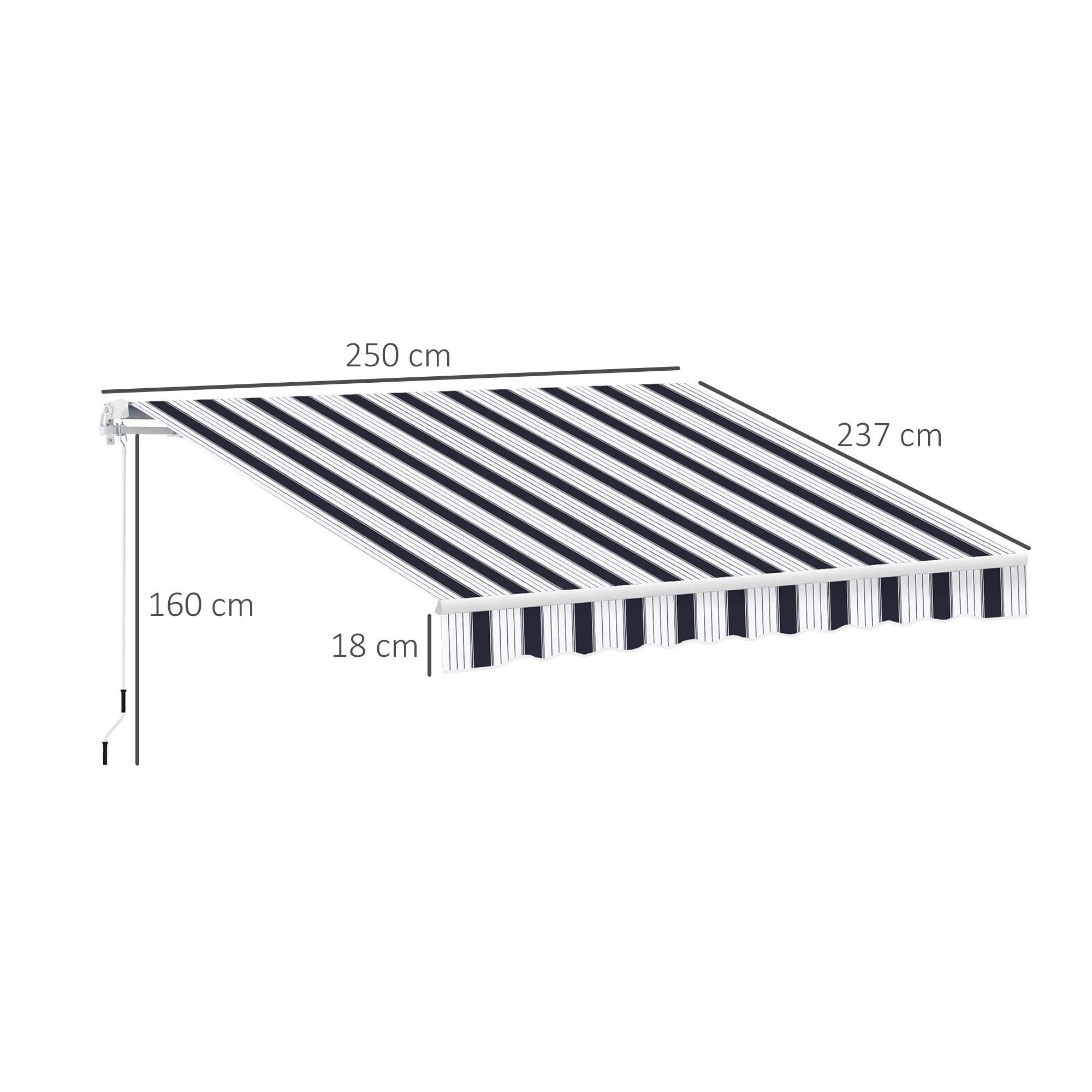 2.5 x 2m Manual Retractable Awning Canopy with Winding Handle for Patio, Blue/White Stripes - Image 5