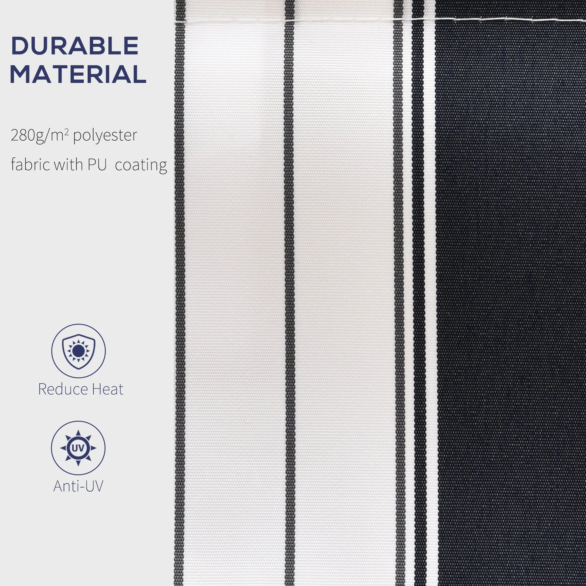 2.5 x 2m Manual Retractable Awning Canopy with Winding Handle for Patio, Blue/White Stripes - Image 6
