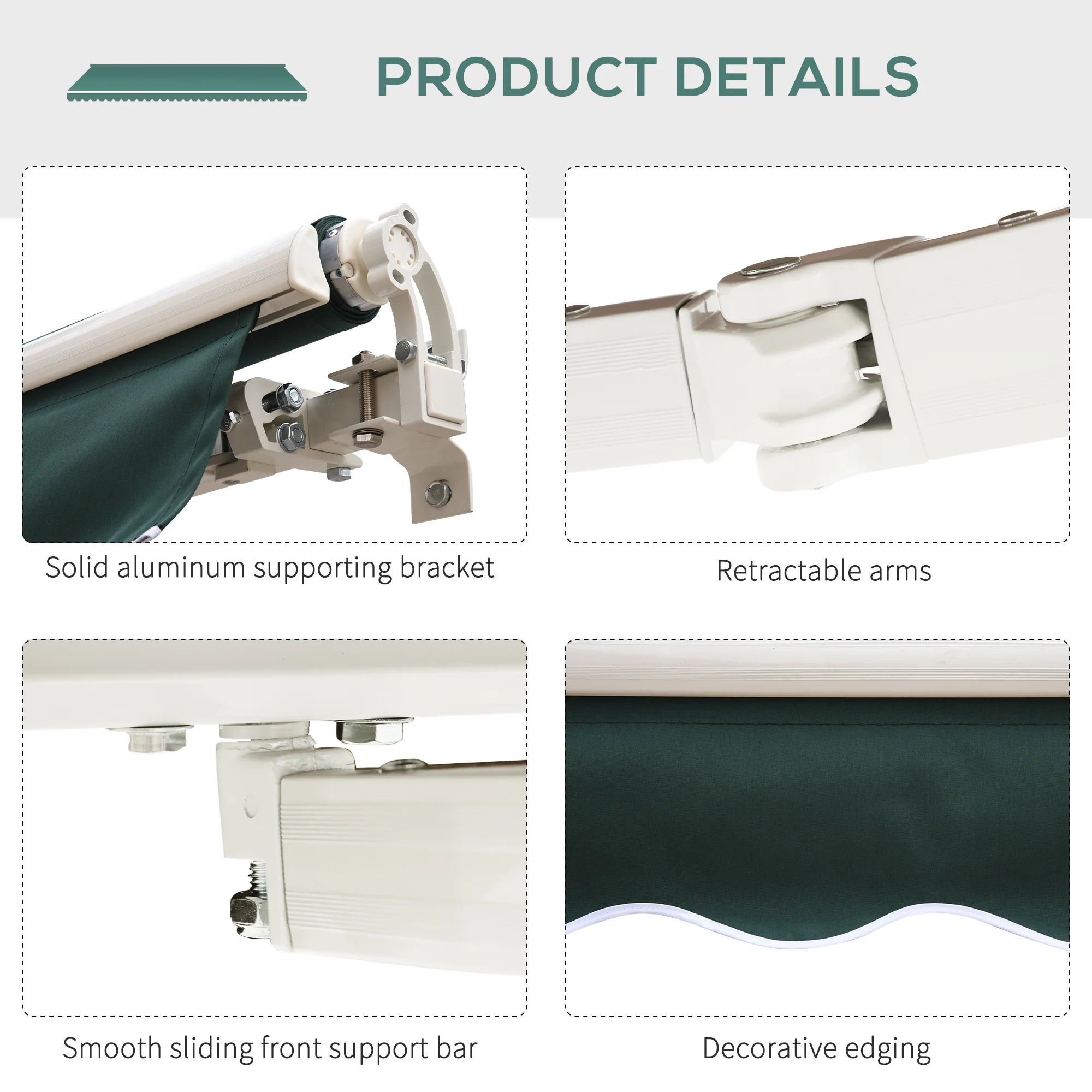 2.5 x 2m Manual Retractable Awning Canopy with Winding Handle for Patio, Green - Image 10