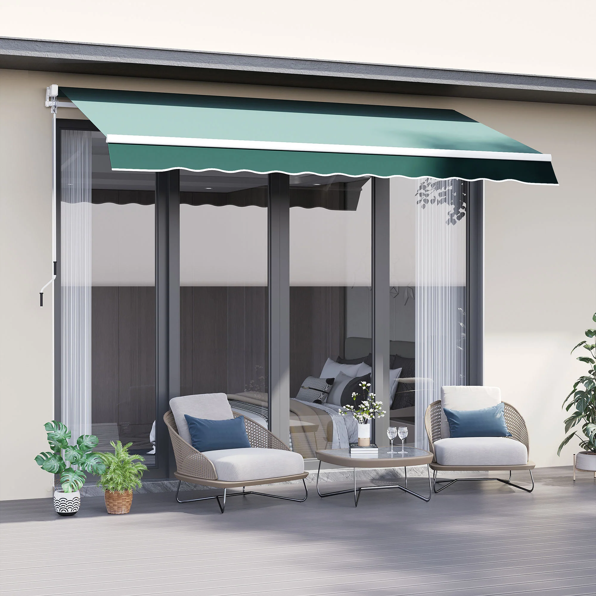 2.5 x 2m Manual Retractable Awning Canopy with Winding Handle for Patio, Green - Image 3